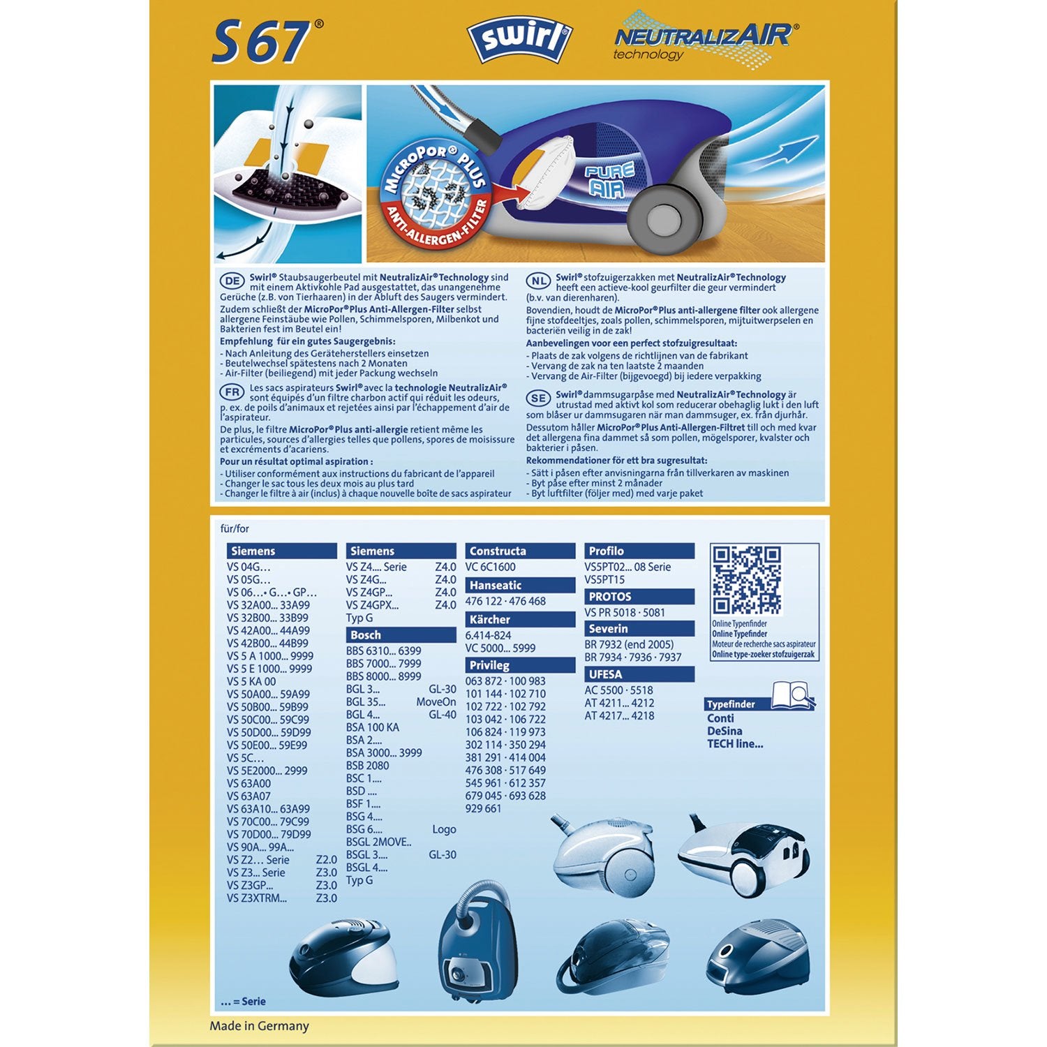EAN 4006508202614 - Swirl S 67 NeutralizAir Bolsa para el polvo Aspiradora cilíndrica imagen 2