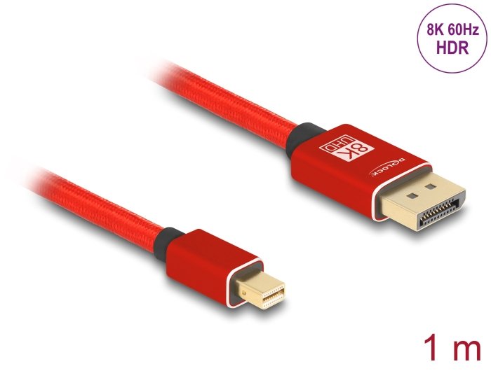 Delock Mini Displayport Zu Displayport Cable 8k 60 Hz 1 M Rot Metall Ohne Einrastfunktion
