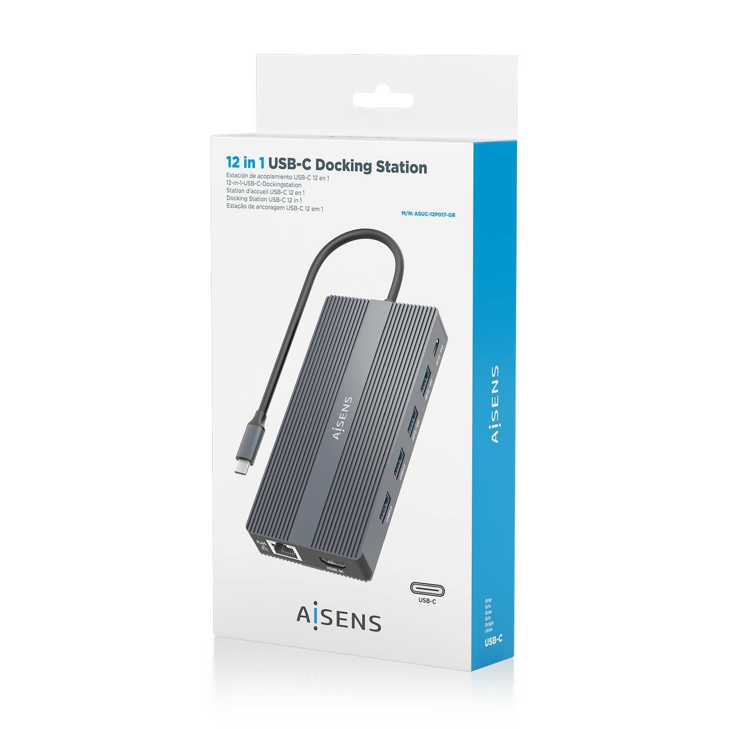 Dock Aisens 12 En 1 Usb-C A 2xhdmi Dp Rj45 4xusb-A Usb-C Usb-C Pd 20cm