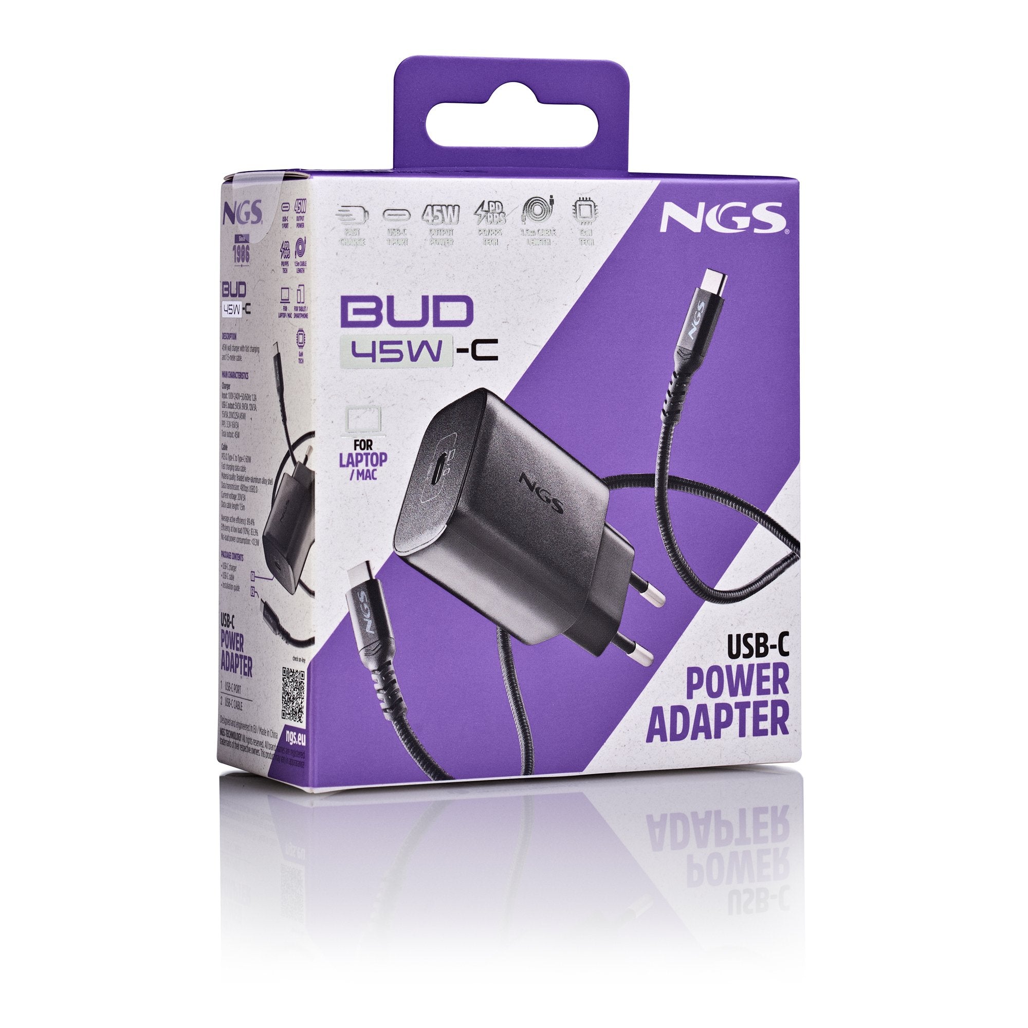 EAN 8435430626827 - NGS BUD 45W-C Universal Negro Corriente alterna Carga rápida Interior imagen 8