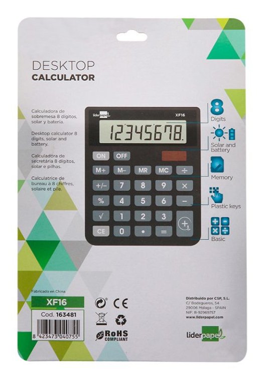 EAN 8423473040755 - Liderpapel XF16 calculadora Escritorio Calculadora básica Negro imagen 6