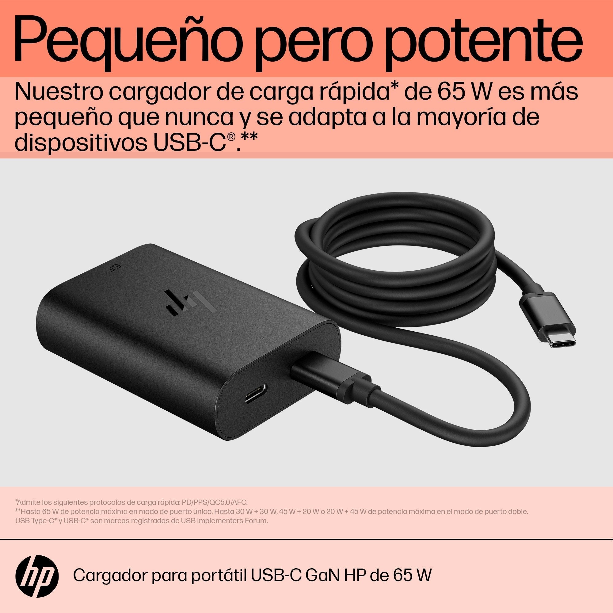 Cargador Para Portátil Hp Usb-C De Nitruro De Galio De 65 W