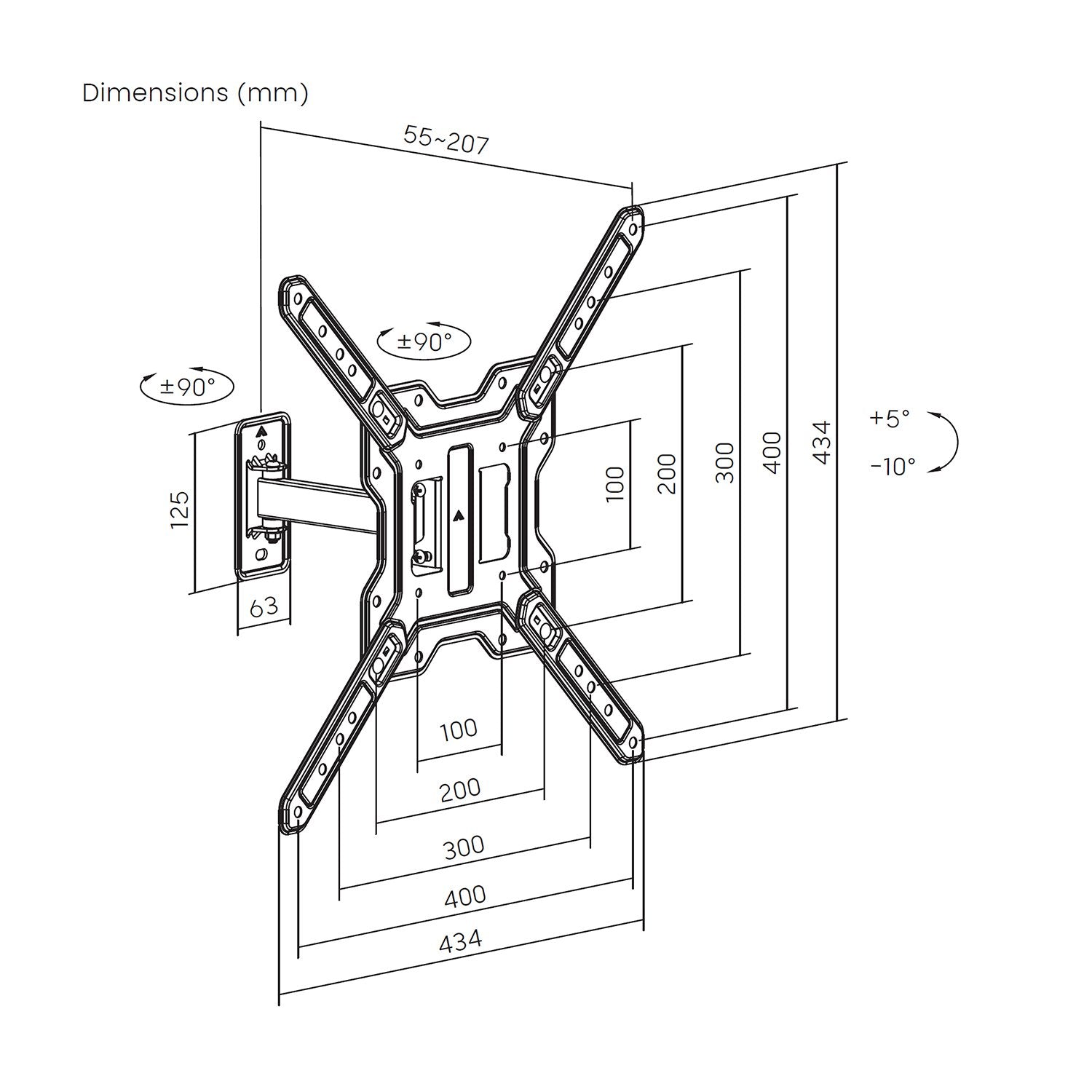 Aisens Soporte Eco Giratorio, Inclinable Para Monitor/Tv 30kg (2 Pivotes) De 23-65, Negro