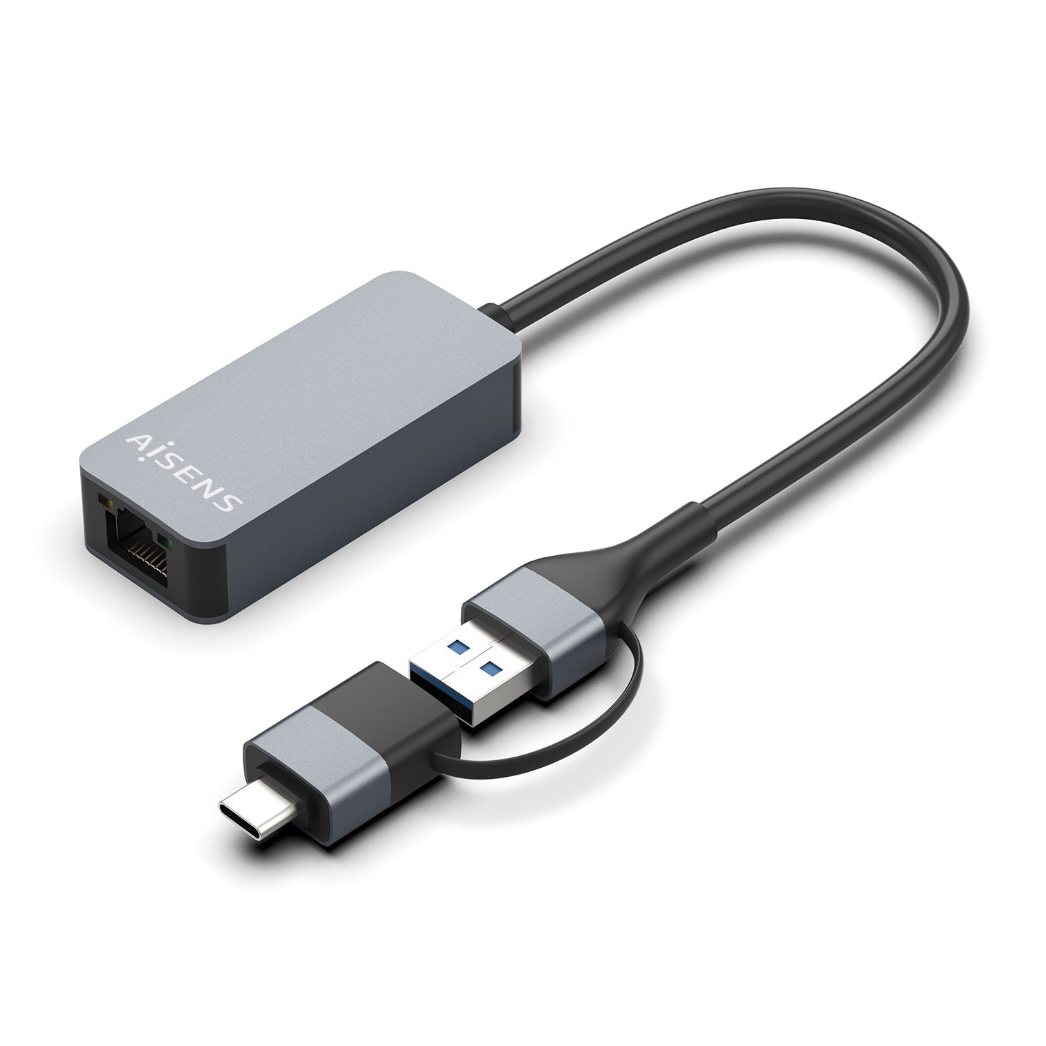 Aisens Conversor Usb3.2 Gen1 Usb-A+Usb-C A Ethernet 2.5g 10/100/1000/2500 Mbps - 15cm - Gris