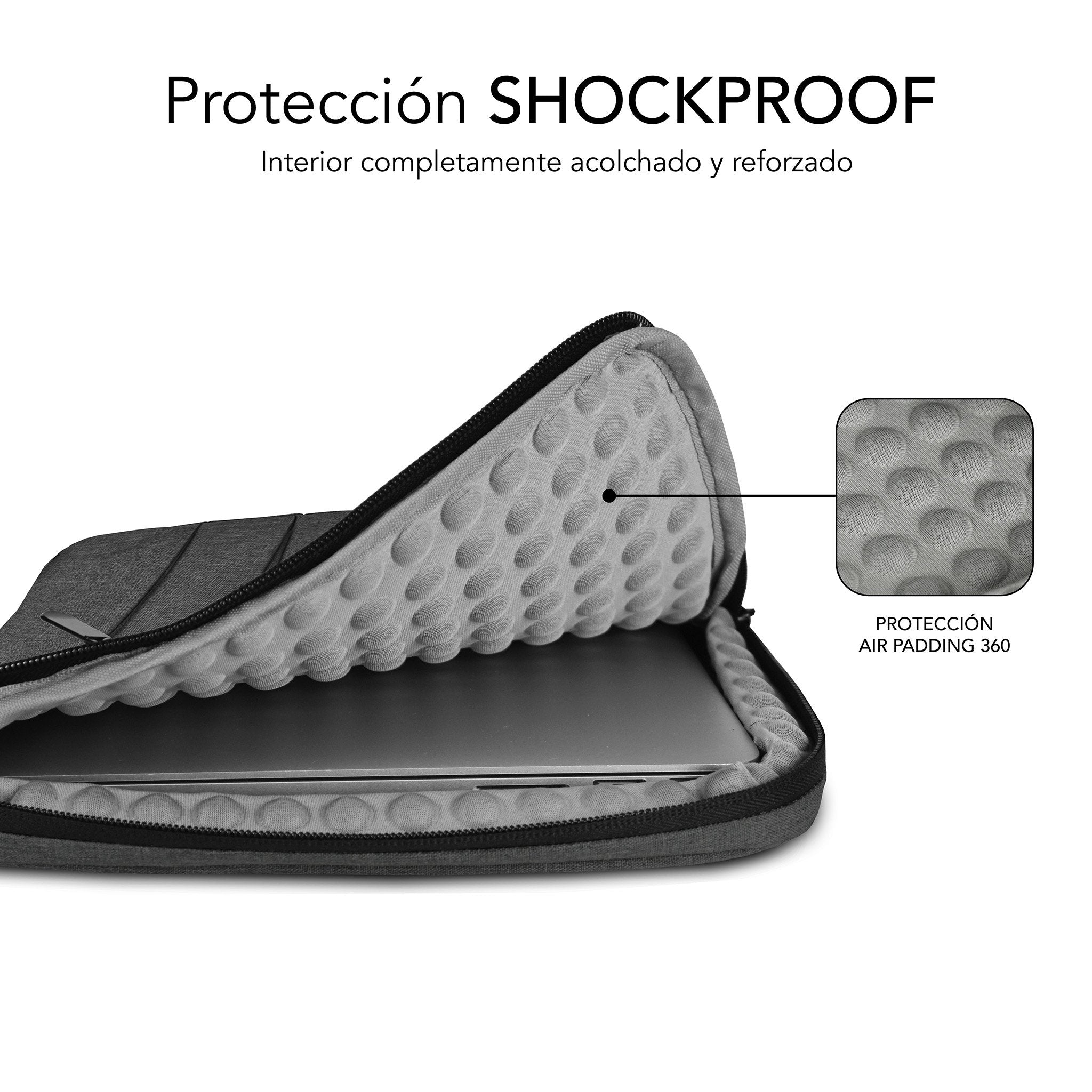 Funda Subblim Air Padding 360 Sleeve Para Portátiles Hasta 14' Gris Oscuro