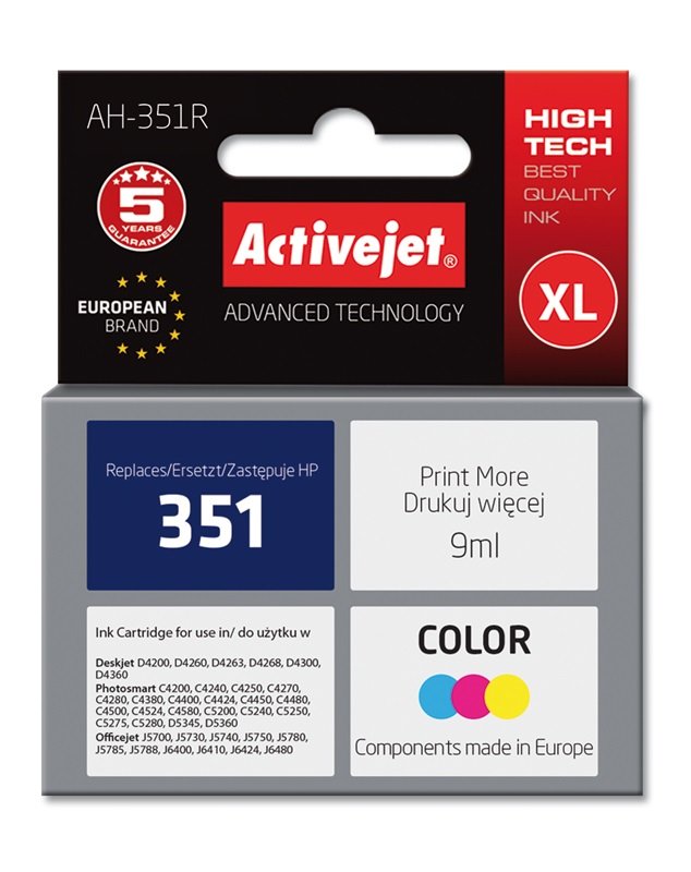 EAN 5901443015031 - Activejet AH-351R cartucho de tinta 1 pieza(s) Compatible Alto rendimiento (XL) Cian, Magenta, Amarillo imagen 1