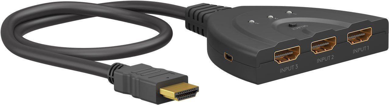 Goobay Switch Hdmi 3 A 1 (4k @ 60hz), Switch Hdmi Negro, Cable De 55 Cm 58488