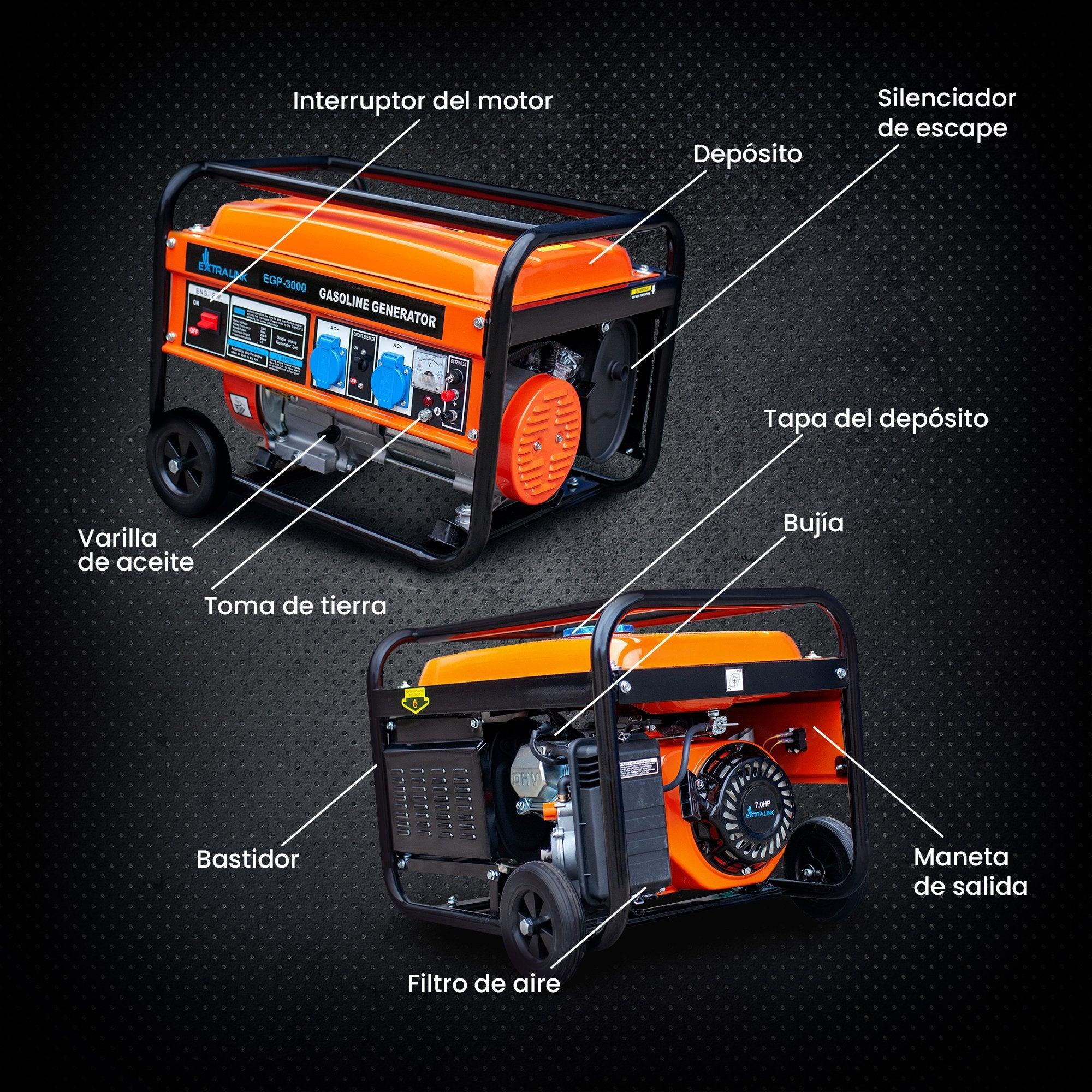 EAN 5905090330349 - Extralink EX.30349 motor-generador 2800 W 15 L Negro, Naranja imagen 22