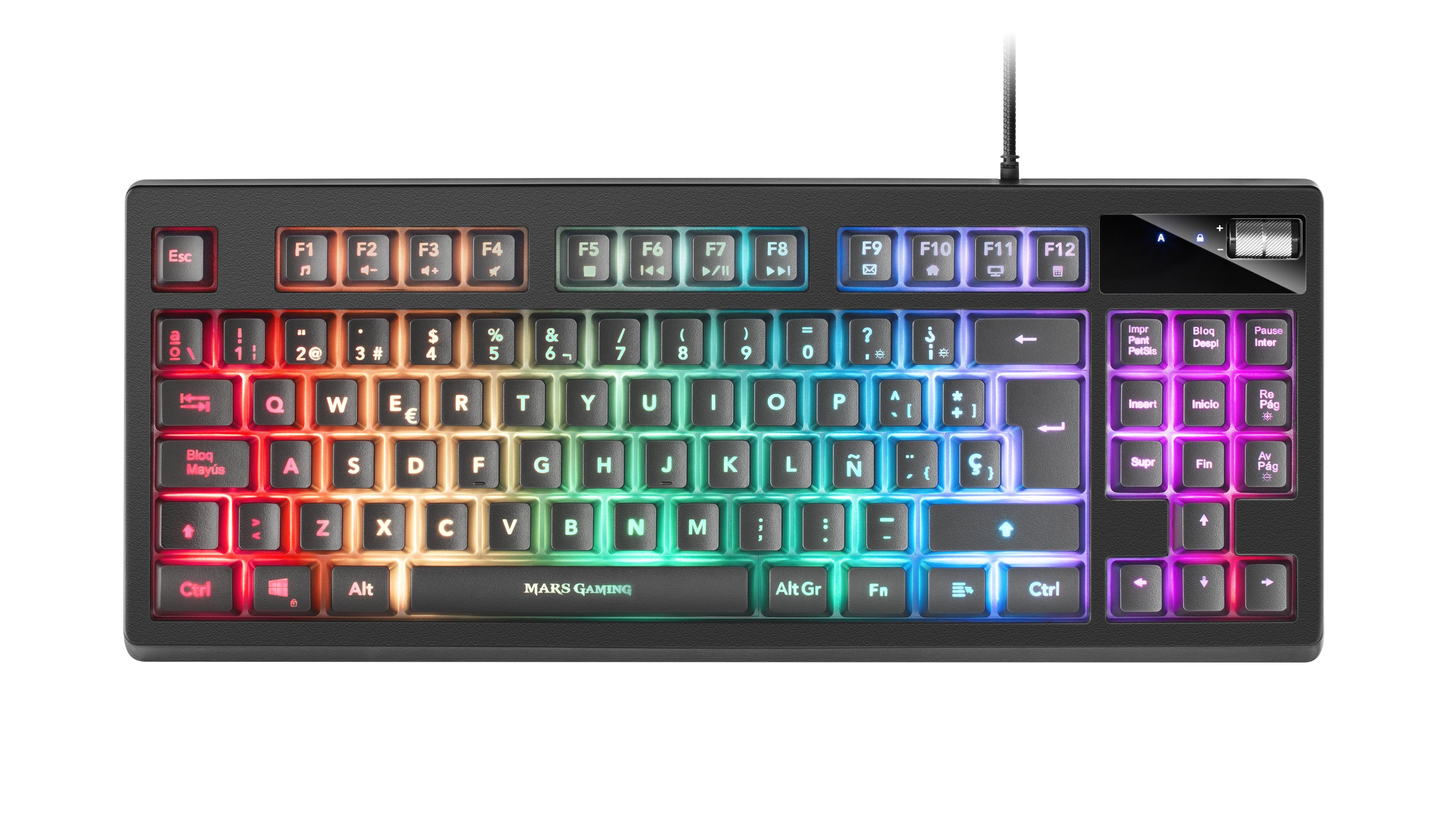 Teclado Español Mars Gaming Mkaxes Tkl H-Mech Iluminación Rgb 9 Efectos Reposamuñecas Gel Negro