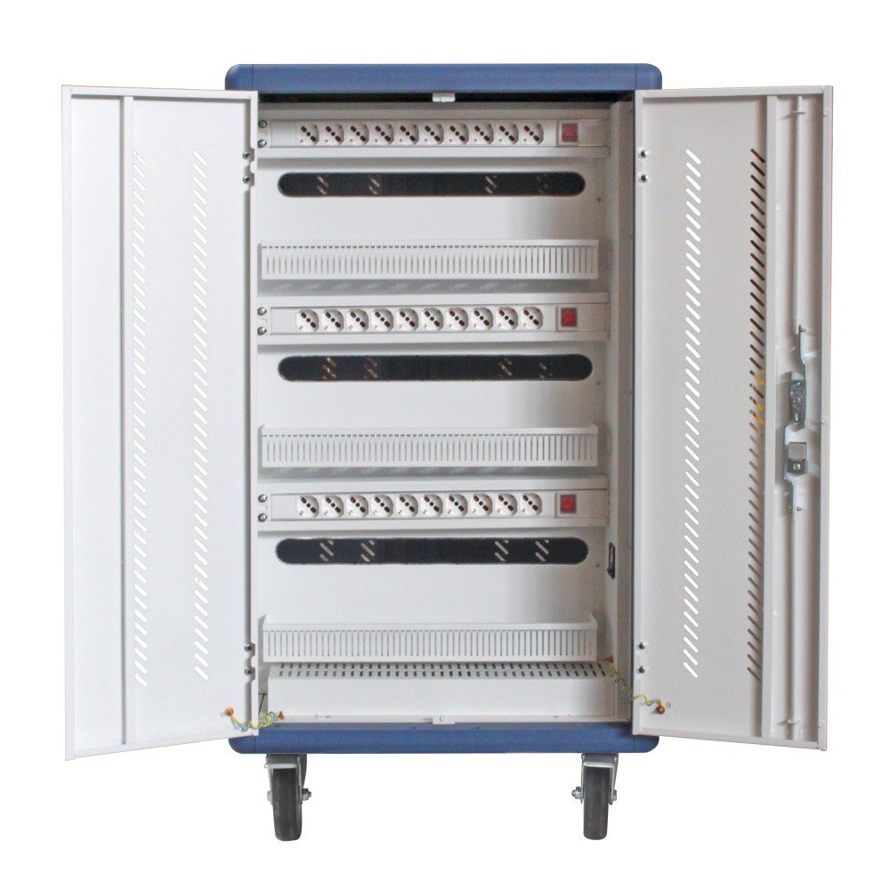 Techly I-Cabinet-30duty Carrito Y Armario De Dispositivo Portátil Carro De Gestión Y Carga Para Dispositivos Portátiles Blanco, Azul