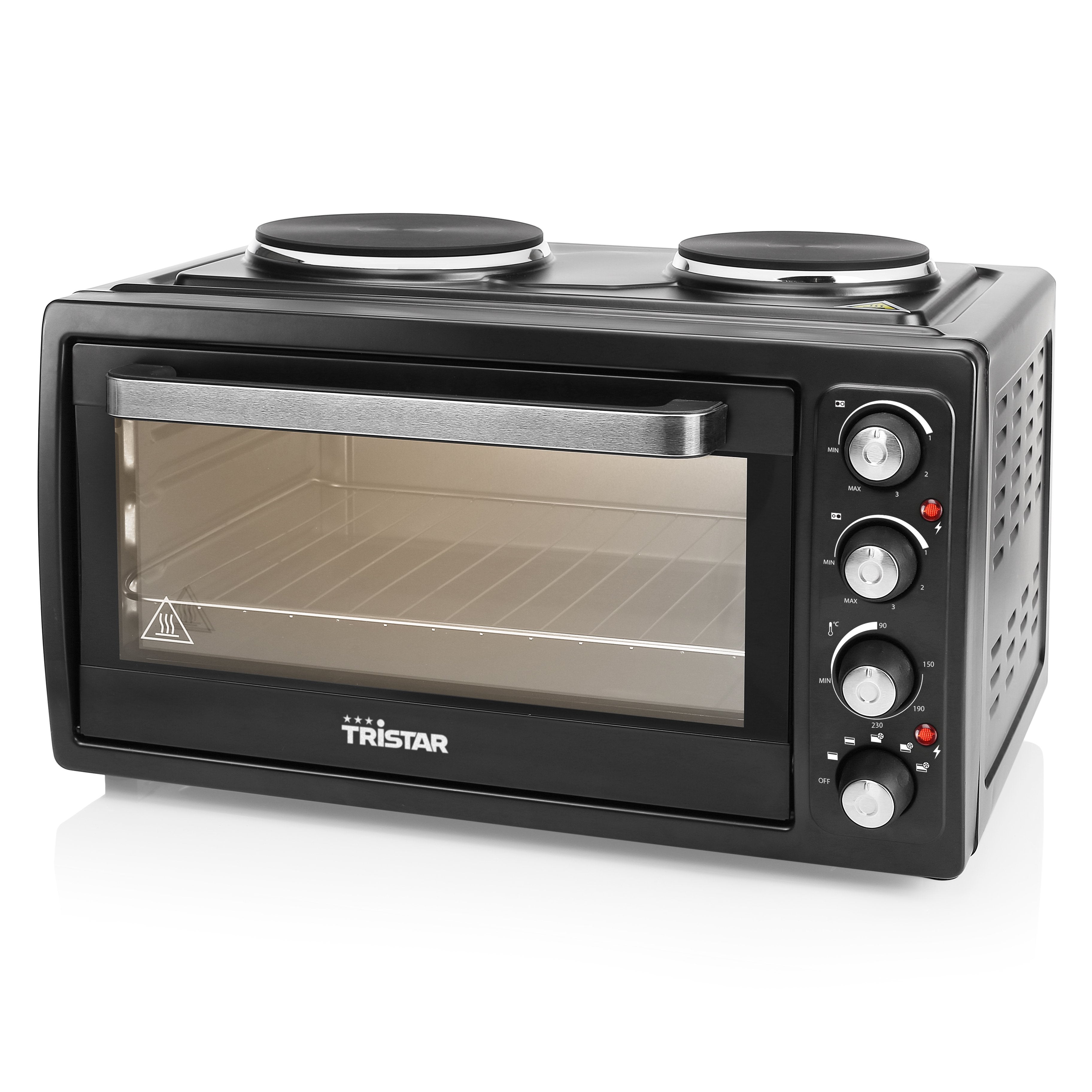 Mini Horno Con 2 Placas Eléctricas En La Parte Superior Tristar Ov-1443--38 L-3100 W-Función De Calor Del Ventilador-Negro