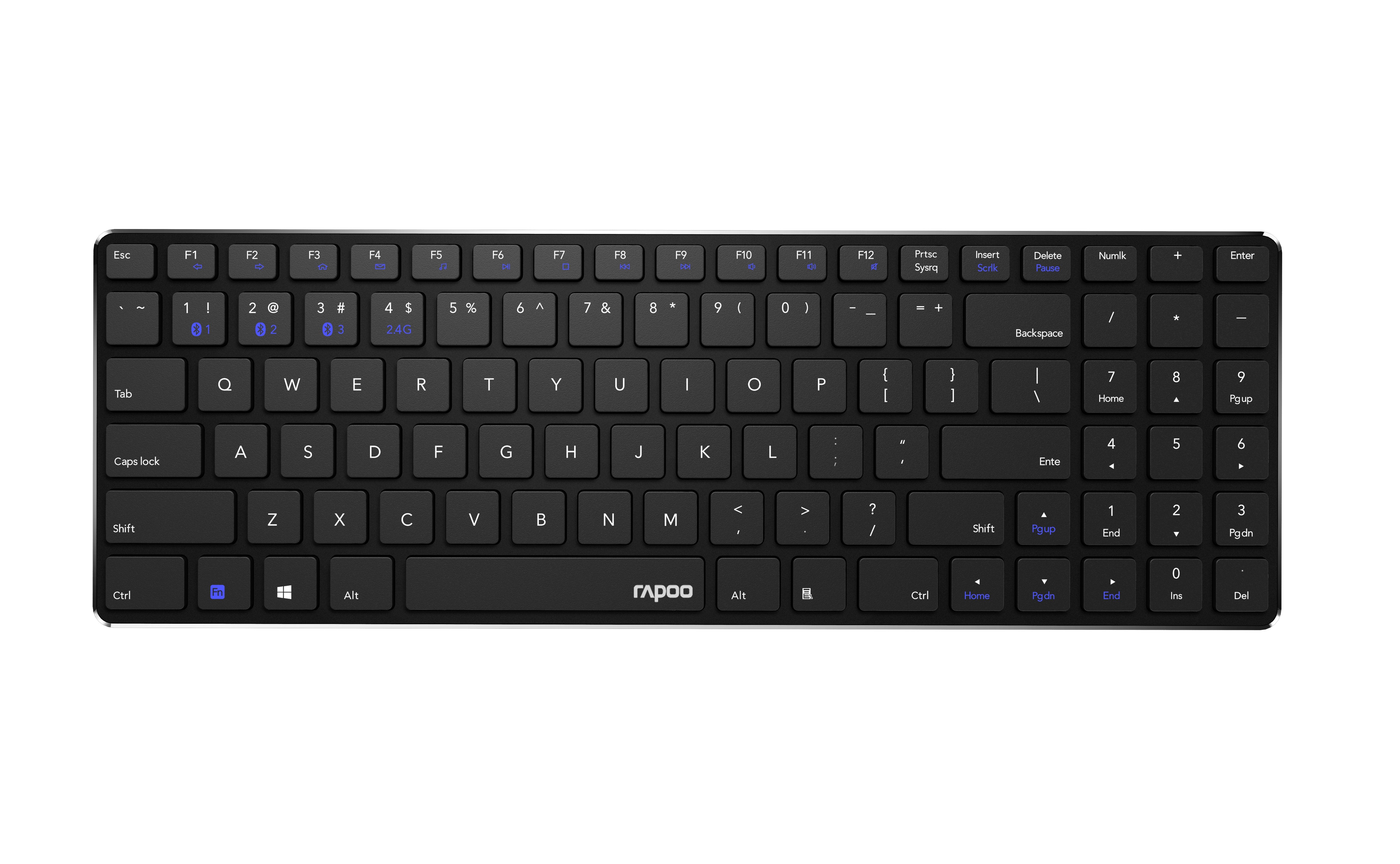 Teclado Rapoo Wireless Y Bluetooth E9100m Portugues 2.4ghz Bt 3.0 4.0 DiseãO Ultrafino Negro