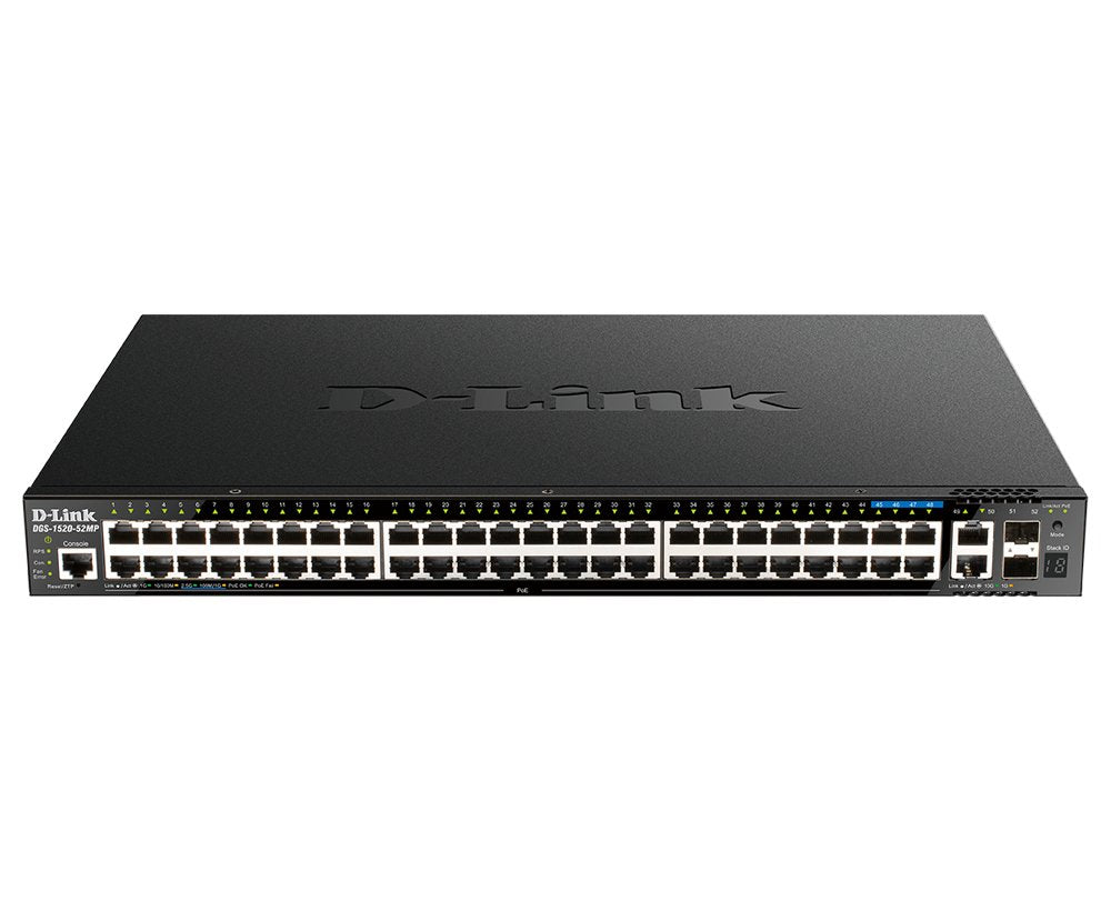 Switch Gestionable D-Link L3 Stakable Dgs-1520-52mp 44p Giga Poe (370w)+ 4p 2.5giga Poe+ 2p 10g + 2p 10g Sfp