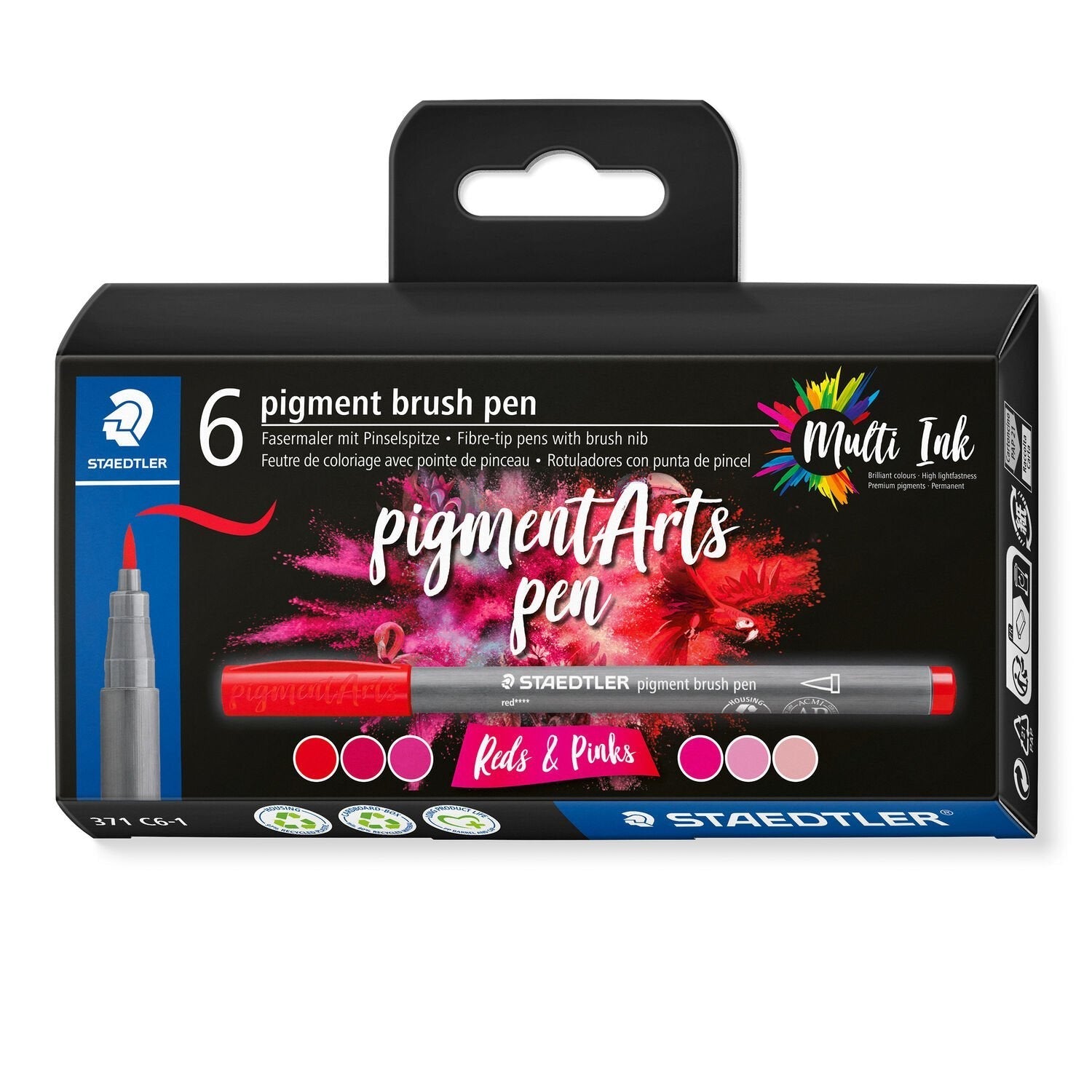 Staedtler 371 Pack De 6 Rotuladores Punta De Pincel Suave Multi Ink Colores Rojos/Rosas Surtidos