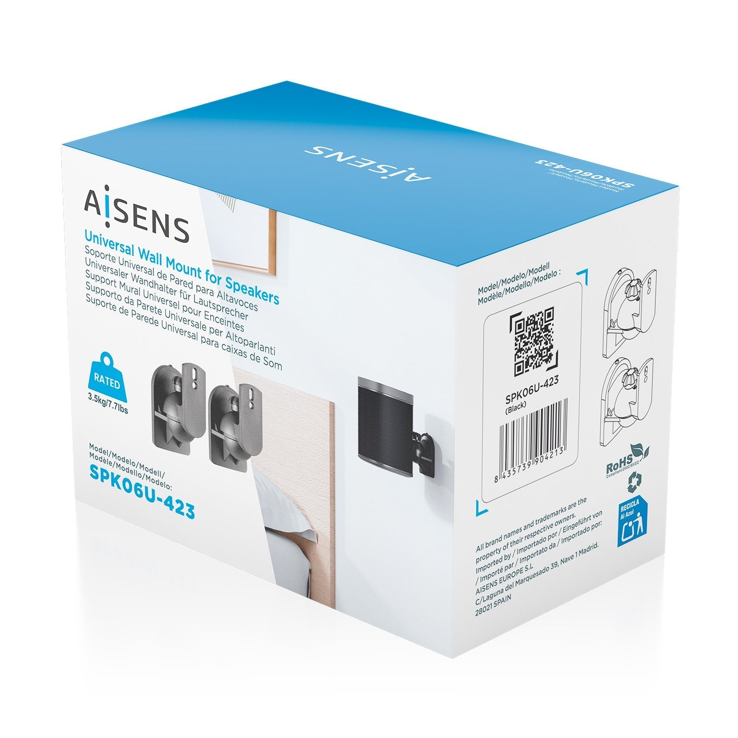 Aisens Soporte Universal De Pared Giratorio E Inclinable Para Altavoces, Negro