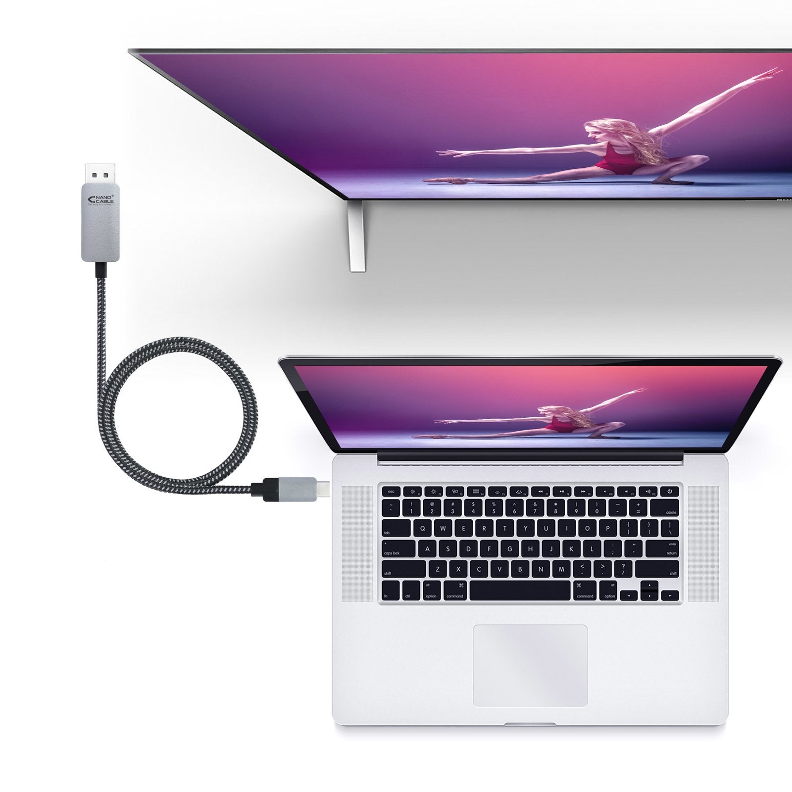 EAN 8433281009882 - Nanocable 10.15.5002 adaptador de cable de vídeo 1,8 m USB Tipo C DisplayPort Aluminio, Negro imagen 4