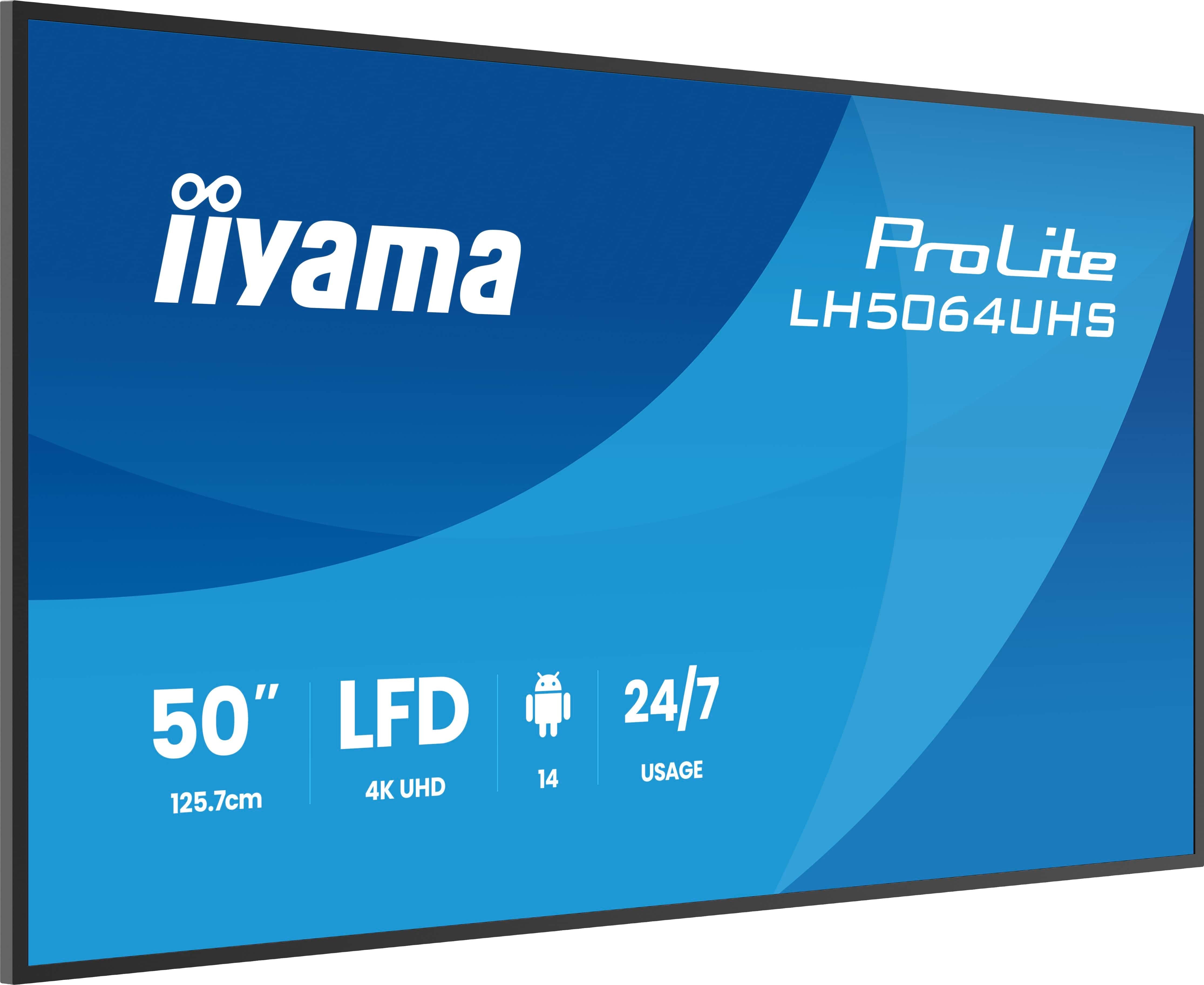 Iiyama Lh5064uhs-B1ag Pantalla Plana Para Señalización Digital 127 Cm (50") Wifi 500 Cd / M² 4k Ultra Hd Negro Android