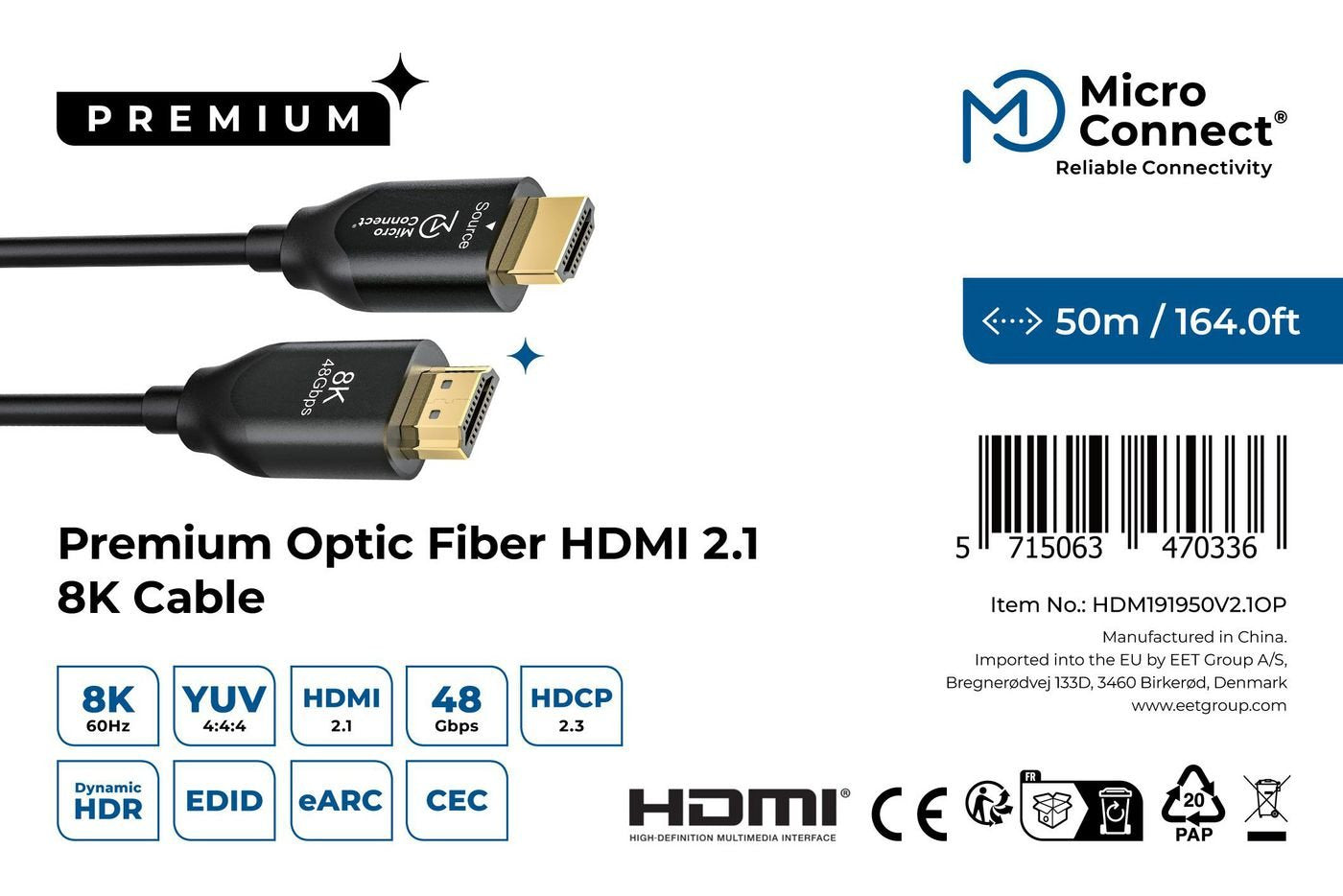 EAN 5715063470336 - Microconnect HDM191950V2.1OP cable HDMI 50 m HDMI tipo A (Estándar) Negro imagen 3