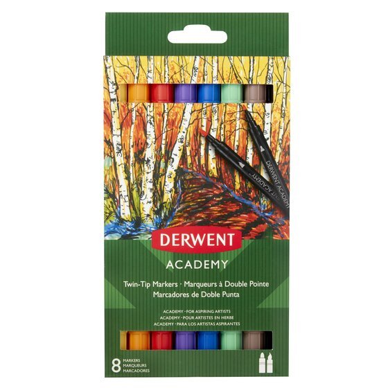 Derwent Academy Estuche 8 Rotuladores Doble Punta ( Fina Y Pincel ) C/Surtidos