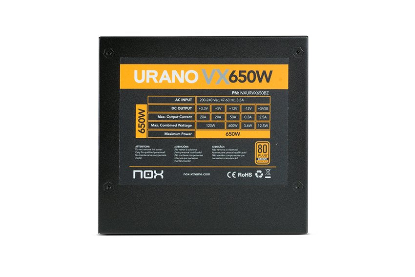 EAN 8436532166952 - NOX Urano VX Bronze Edition unidad de fuente de alimentación 650 W 20+4 pin ATX ATX Negro, Naranja imagen 8