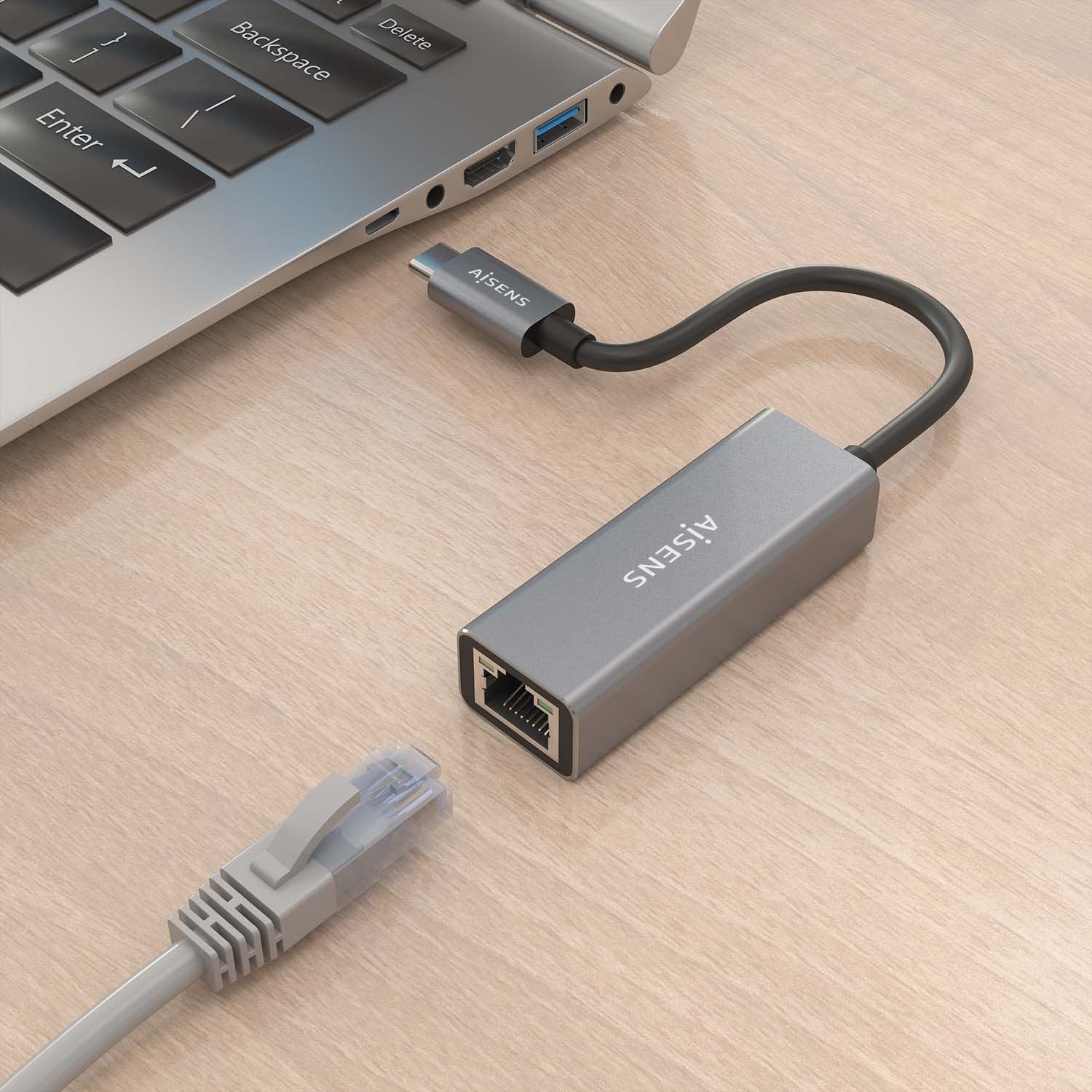 Aisens Conversor Usb3.1 Gen1 Usb-C A Ethernet Gigabit 10/100/1000 Mbps, Gris, 15cm