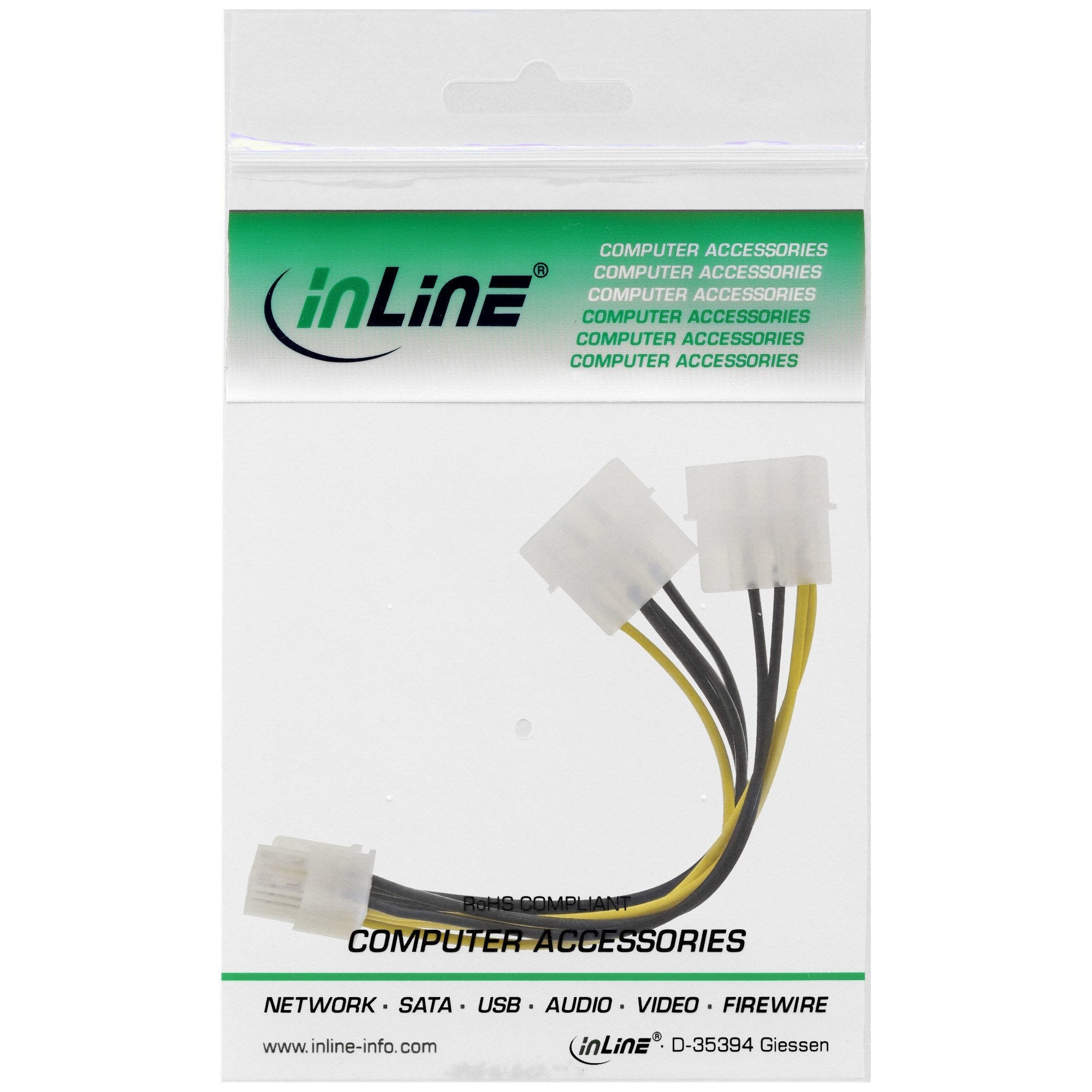 Adaptador De Alimentación Inline, 2 Conectores De 5,25" A Conector Pci-Express De 8 Pines, 0,15 M