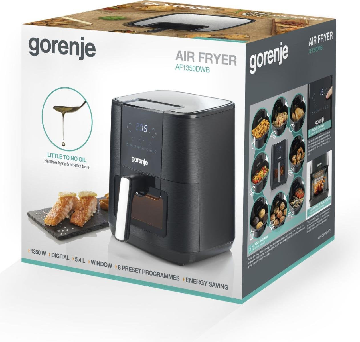 EAN 3838782695087 - Gorenje AF1350DWB Sencillo 5,4 L Independiente 1350 W Freidora de aire caliente Negro imagen 8