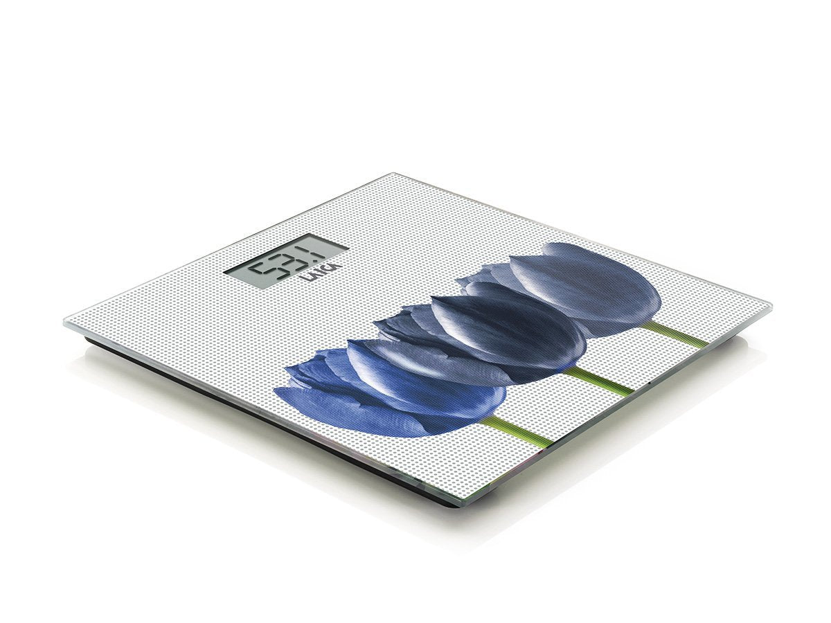 Bascula De Baño Electronica Laica Ps1075w Blanco Flores Azules 180kg