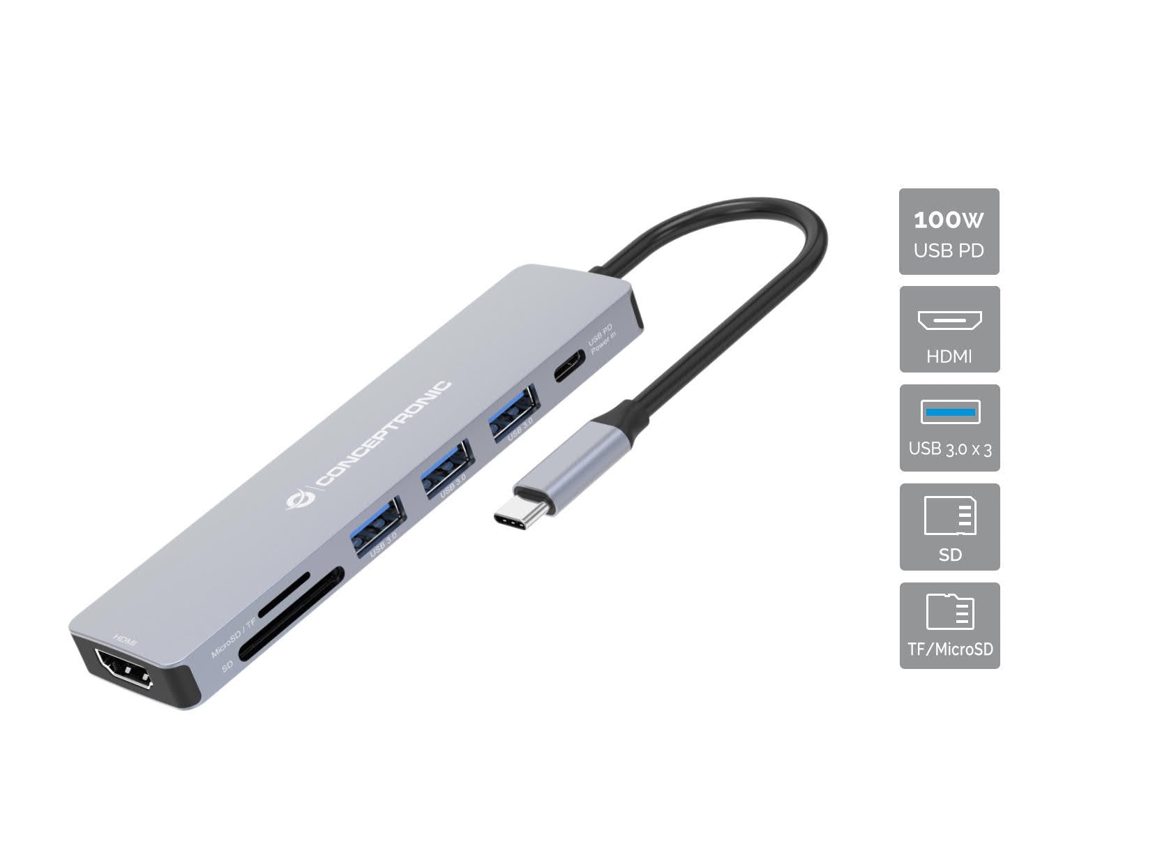 EAN 4015867230886 - Conceptronic DONN19G base para portátil y replicador de puertos Alámbrico USB 3.2 Gen 1 (3.1 Gen 1) Type- imagen 1