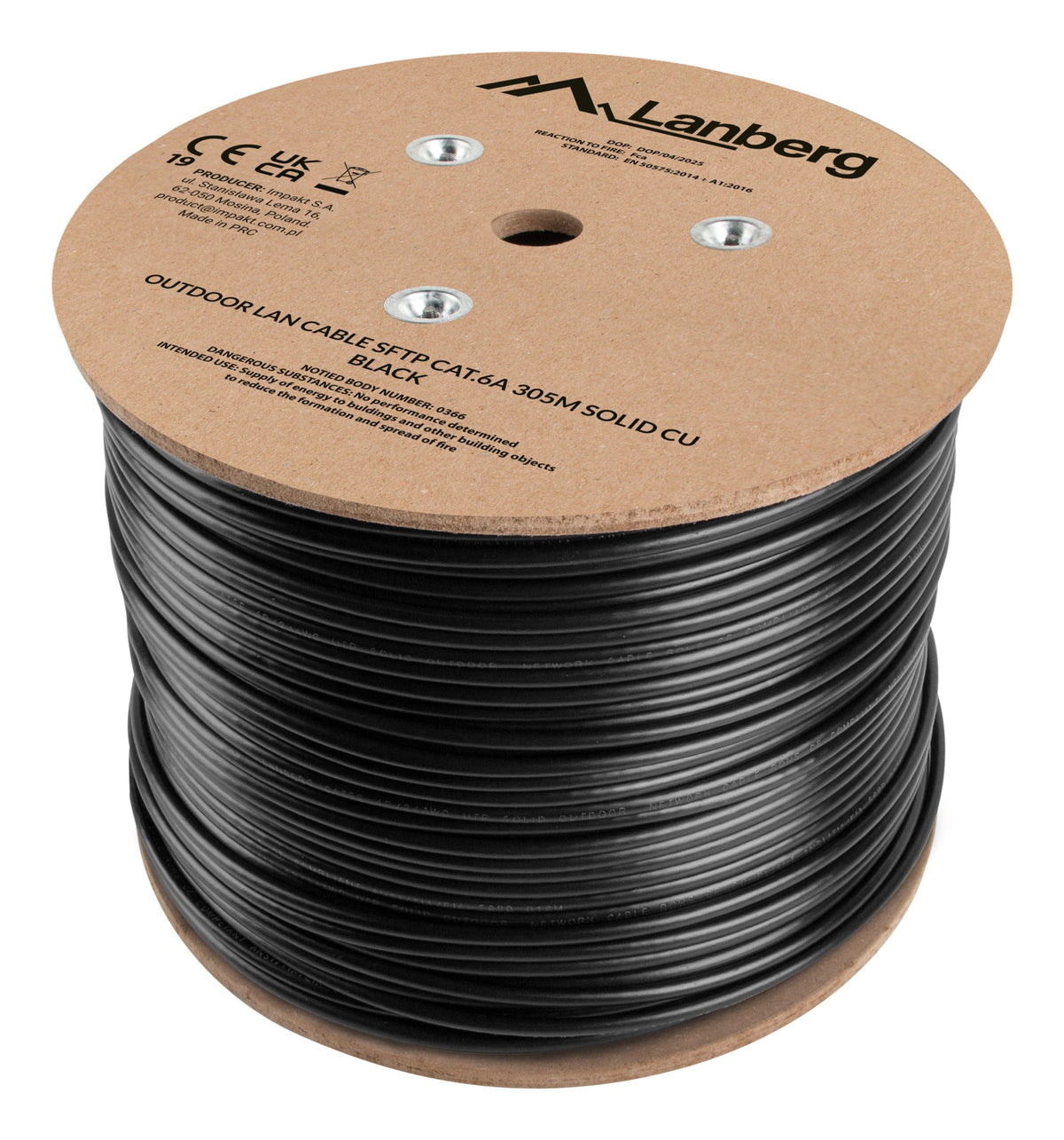 EAN 5901969448139 - Lanberg LCS6-21CU-0305-BK cable de red Negro 305 m Cat6a S/FTP (S-STP) Alrededor imagen 1