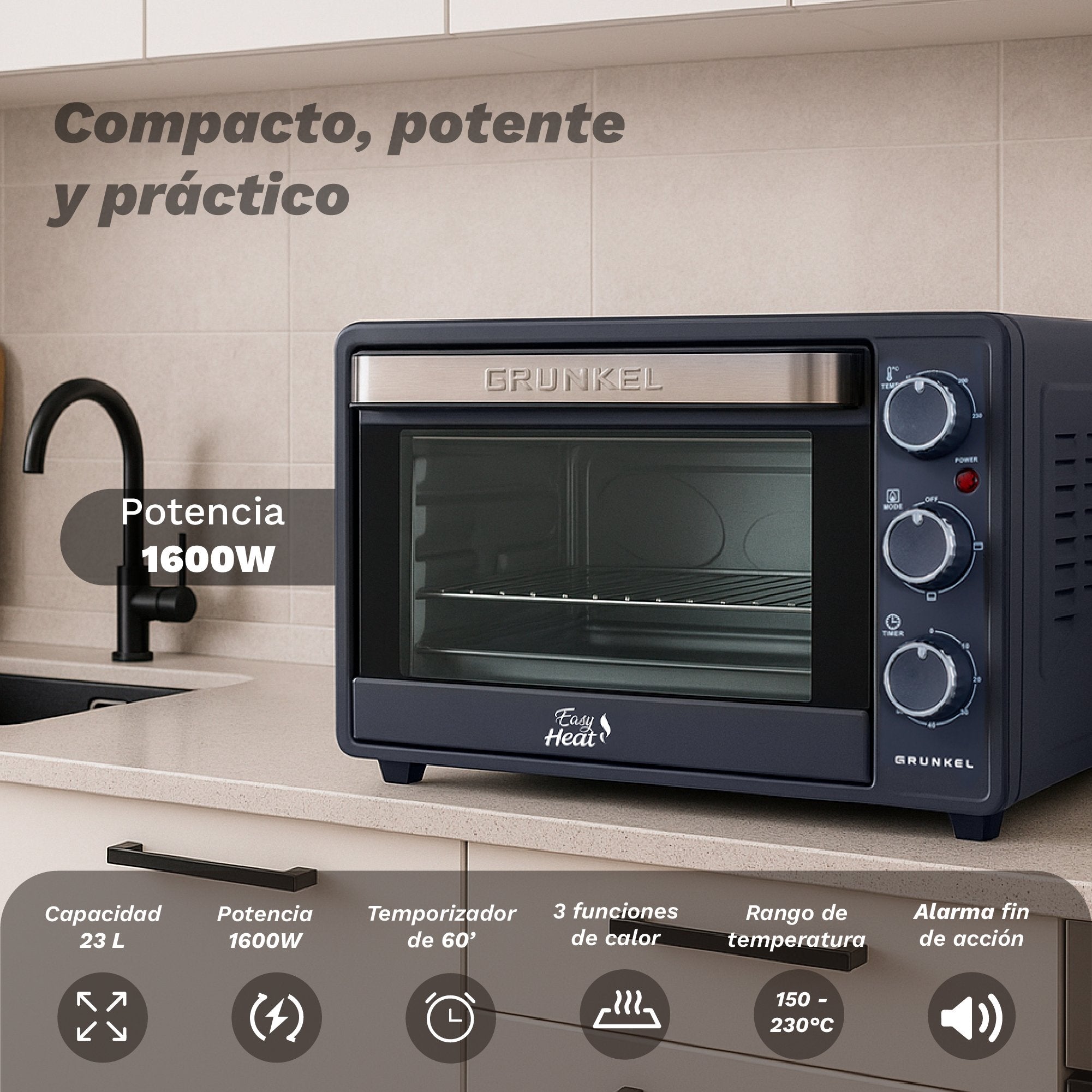 Horno De Sobremesa Grunkel Hr-23easy 1600w Capacidad 23l
