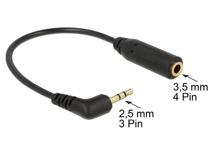 Delock Audiocable Klinkenstecker 2,5 Mm 3 Pin Gewinkelt > Klinkenbuchse 3,5 Mm 4 Pin