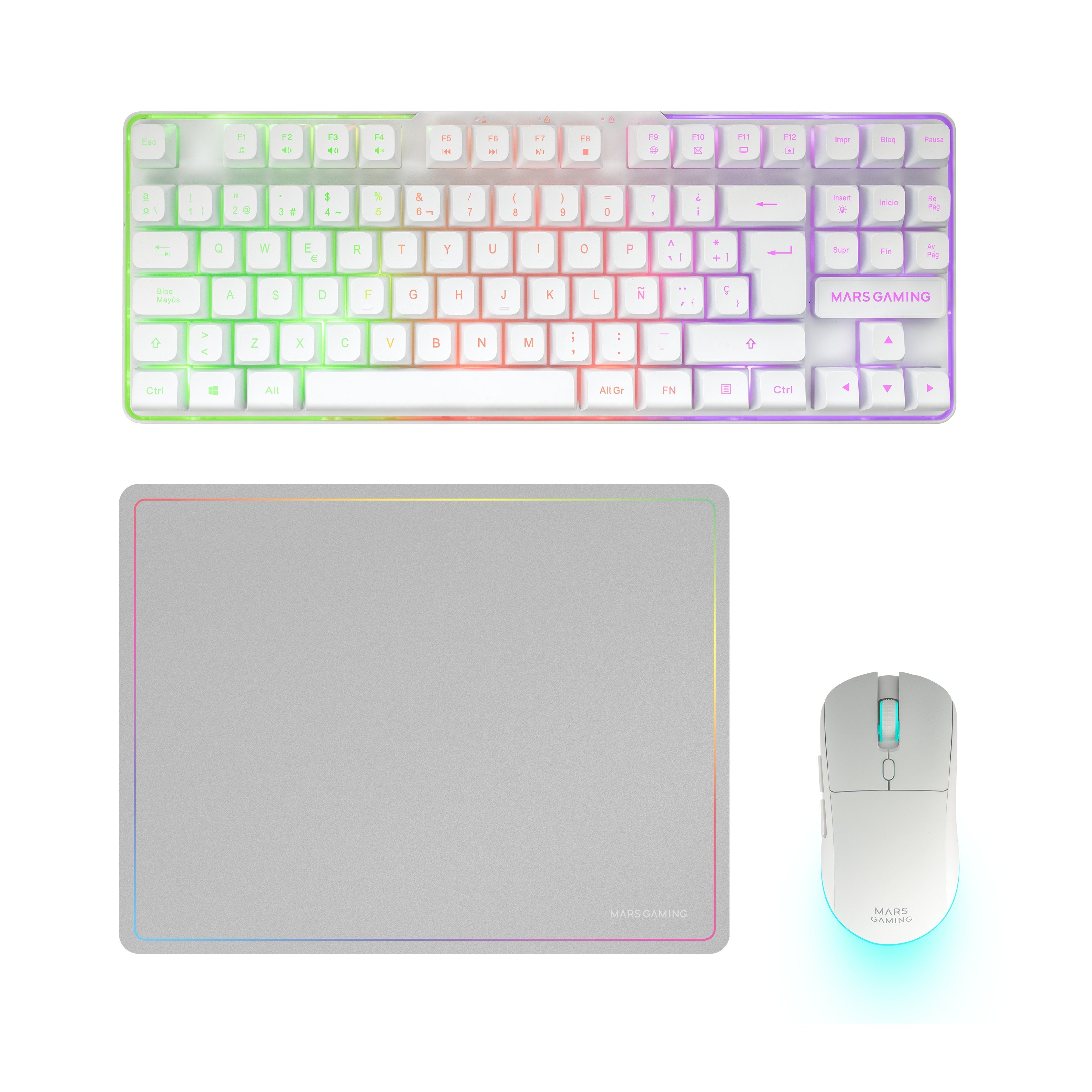 EAN 8435693111832 - Mars Gaming MCPWTKLWES teclado Ratón incluido Juego RF inalámbrica + USB QWERTY Español Blanco imagen 1