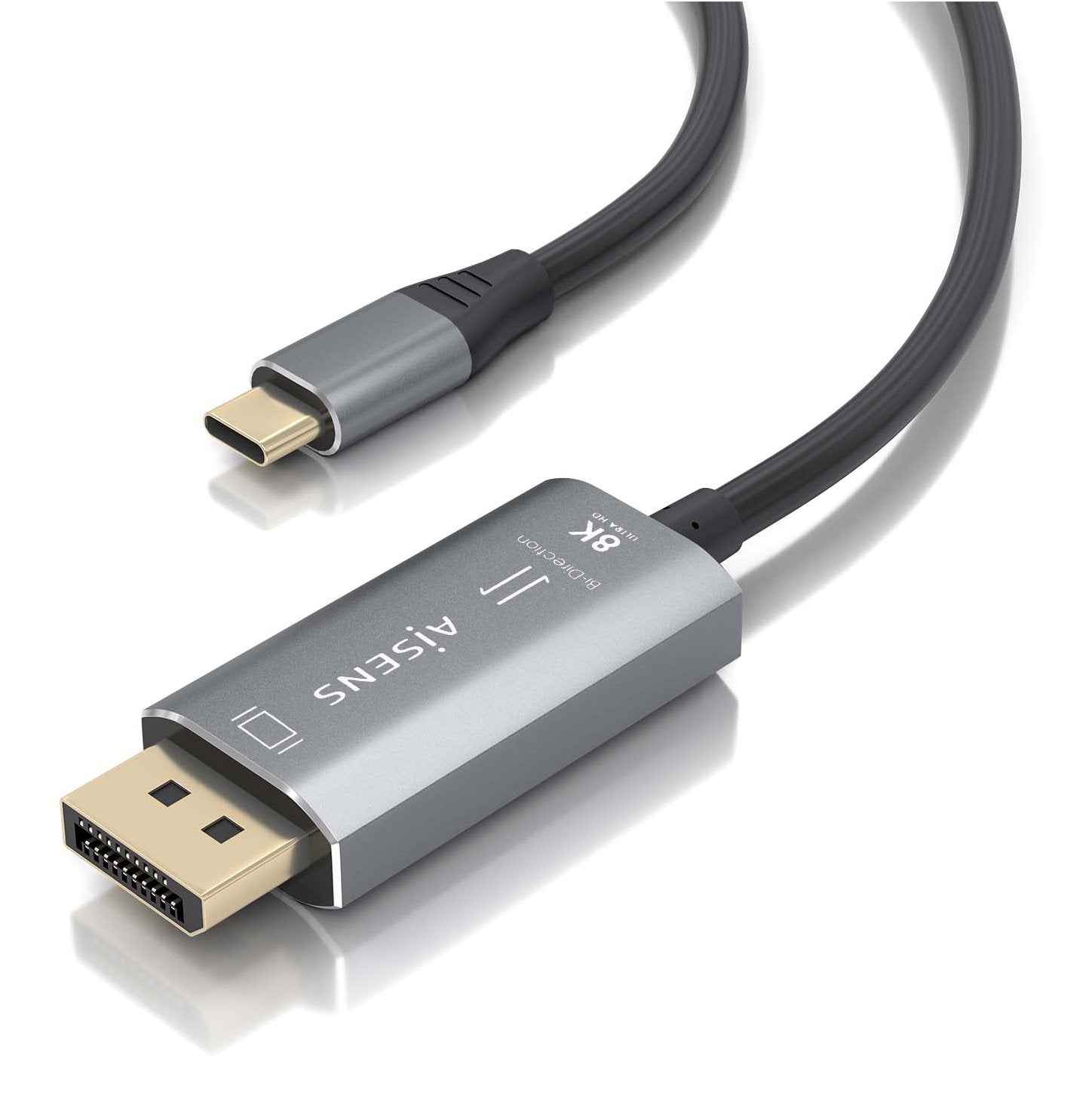 Aisens Cable Conversor Aluminio Bidireccional Usb-C A Displayport 8k@60hz, Usb-C/M-Dp/M, Negro, 1.8m