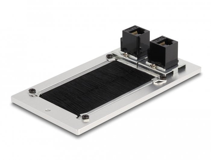 Delock Cabledurchführung Mit Bürste Und 2 X Rj45 Keystone Modul Cat.6 Aluminium