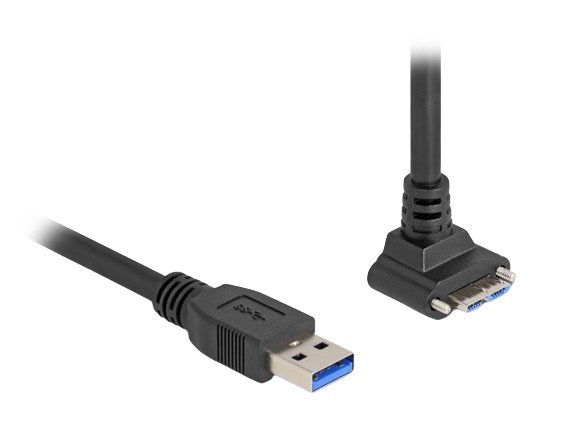 Delock 80483 Cable Usb 5 Gbps Usb Tipo-A Macho Recto A Usb Micro-B Macho Con Tornillos 90° Hacia Arriba En Ángulo 1 M Negro