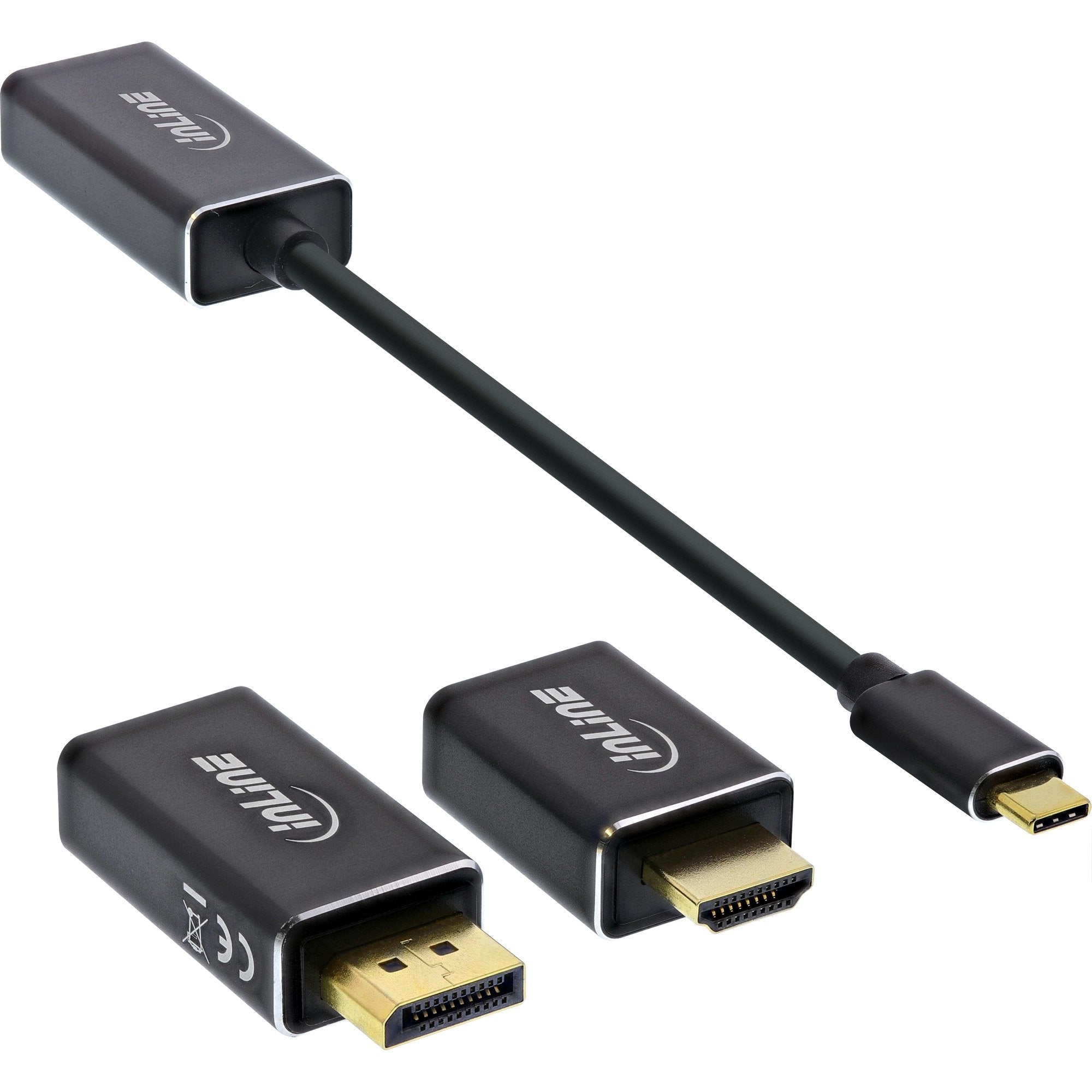 Inline Usb Display Converter Set 6 En 1, Usb Tipo C Macho A Displayport Hembra, Hdmi, Vga (Modo Alternativo Dp), 4k2k, Negro, 0,2 M