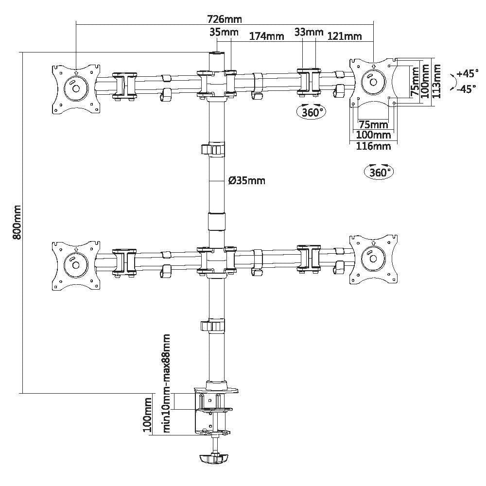 Soporte Pantalla Para Mesa 13-27 Doble Brazo Articulado Soporta 4 Monitores Vesa Standard Hasta 8kg