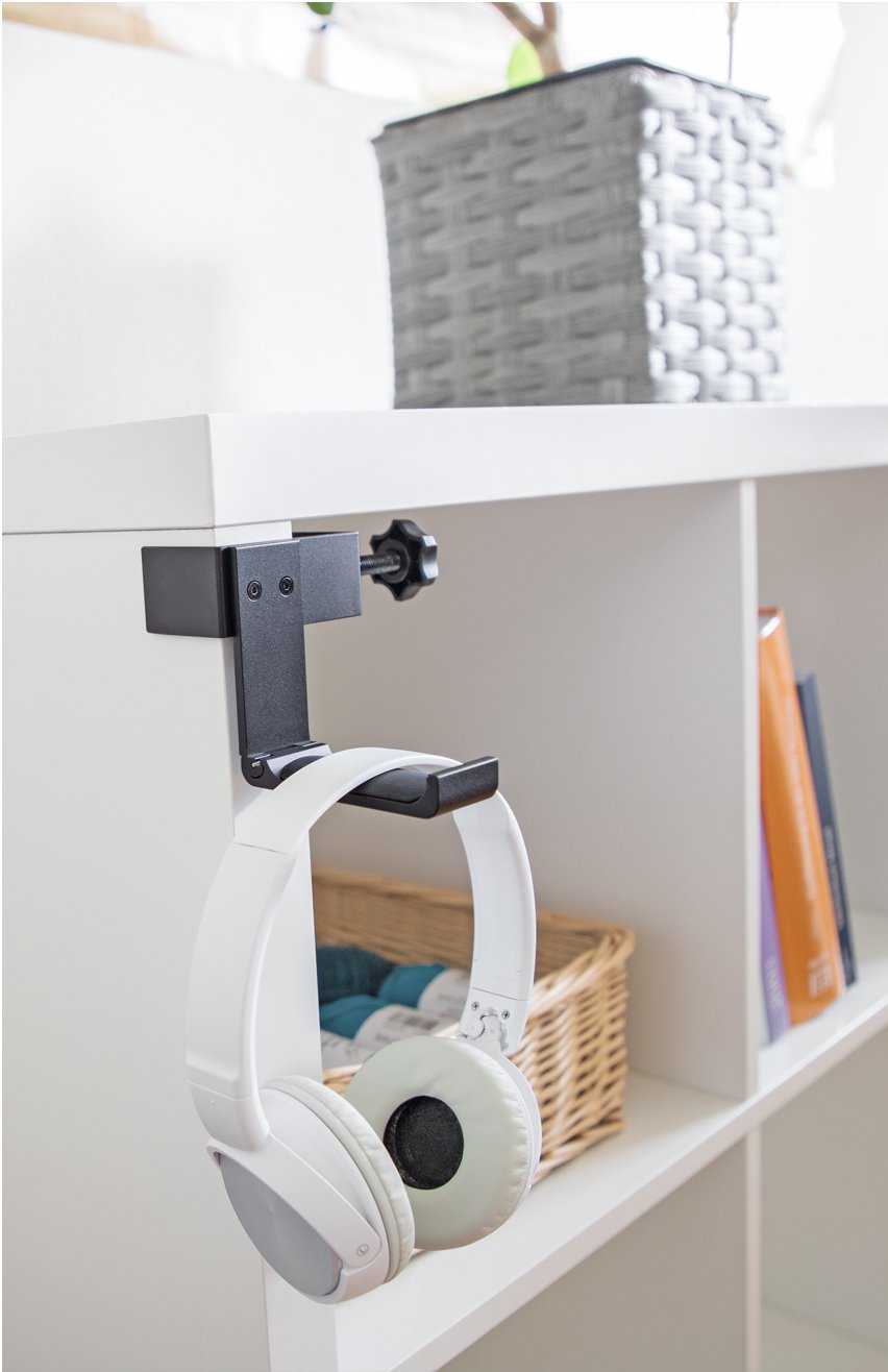 Delock 18449 Soporte Para Auriculares Ajustable Para Colocar En Escritorio, Aluminio, Negro