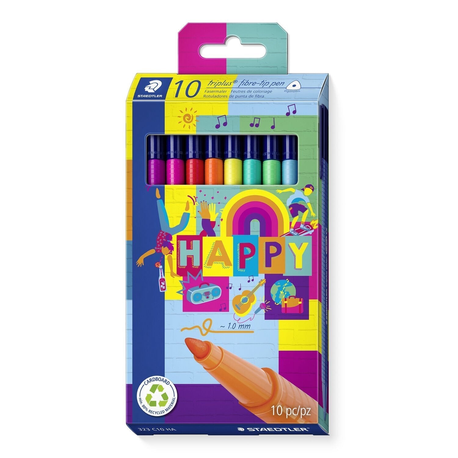 Staedtler Triplus Color 323 Pack De 10 Rotuladores De Punta Fina - Trazo 1mm Aprox - Tinta Base De Agua - Colores Surtidos