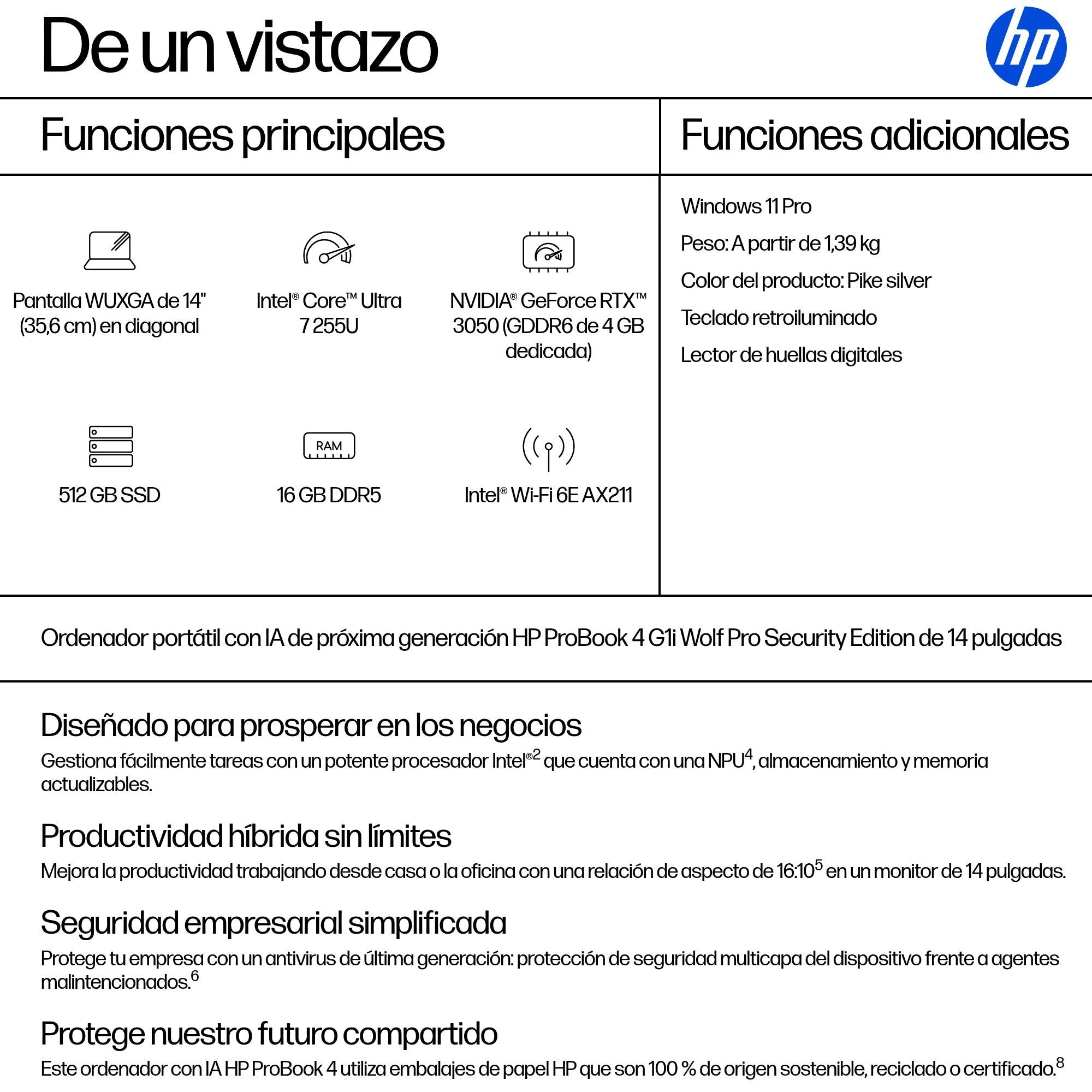 EAN 0199251580659 - HP ProBook 4 G1i AI Wolf Pro Security Edition Intel Core Ultra 7 255U Portátil 35,6 cm (14") WUXGA 16 GB imagen 3