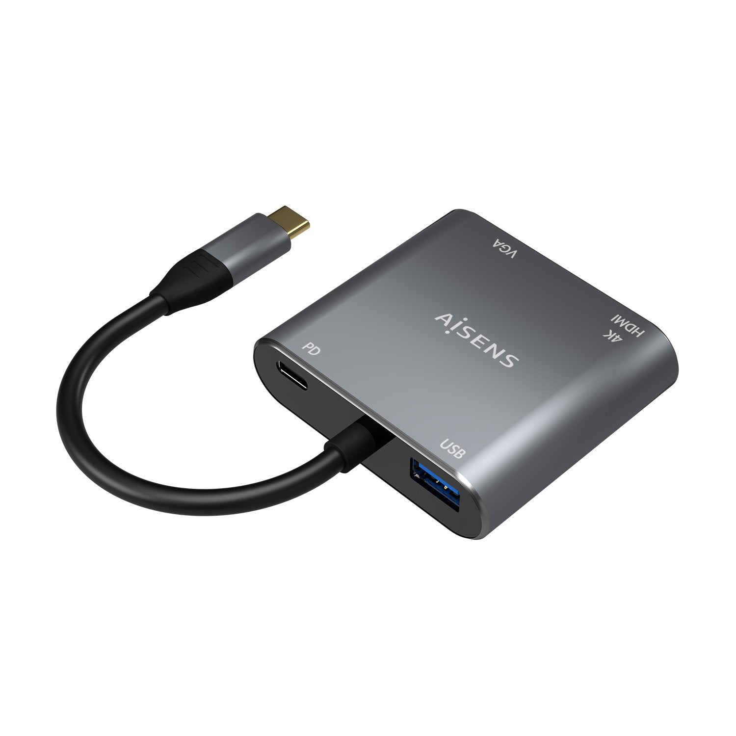 Aisens Conversor Usb-C A Vga/Hdmi 4k/Usb3.0/Usb-C Pd - Usb-C/M-Vga/H-Hdmi/H-Usb-A/H-Usb-C/H - 15cm - Gris