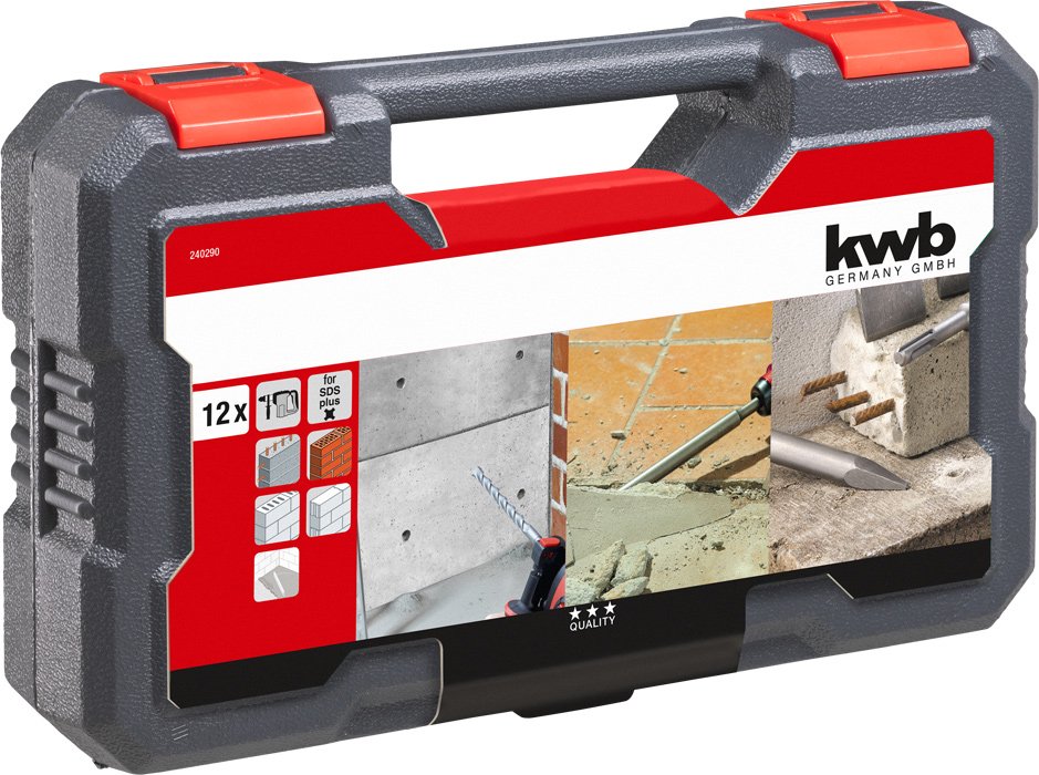 Kwb Juego De Cinceles Y Brocas Sds Plus, 12 Piezas, Rojo, Ø 5-16 Mm, Maletín De Transporte 240290