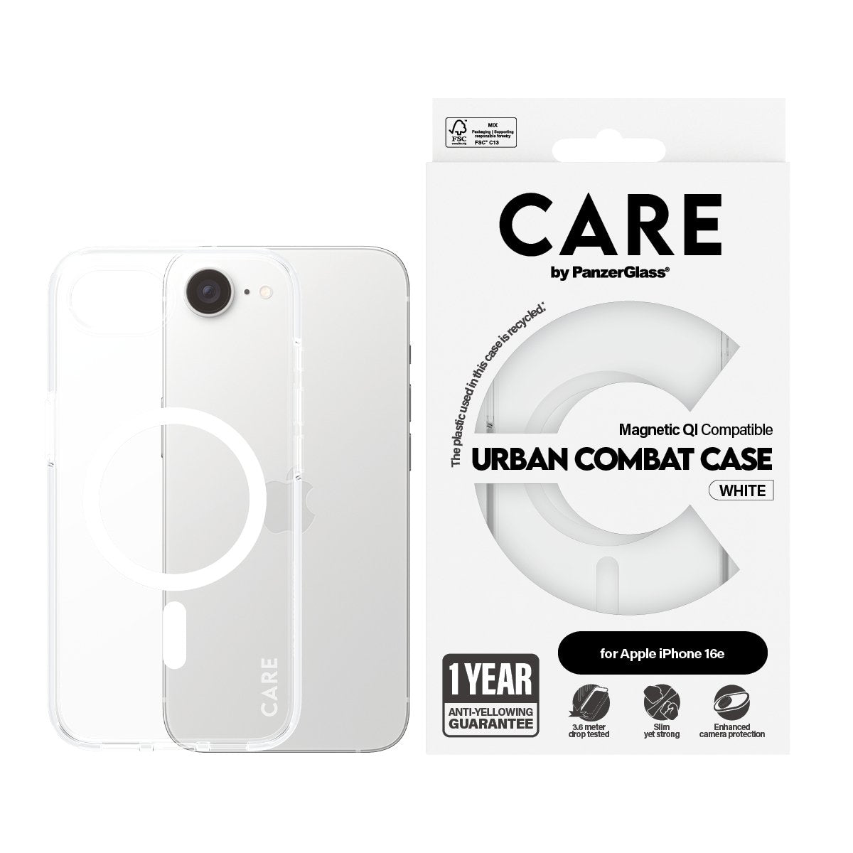 EAN 5715685021022 - PanzerGlass CARE™ by ® Urban Combat Case Transparent w. White Qi Compatible iPhone 17e | 16e funda para t imagen 4