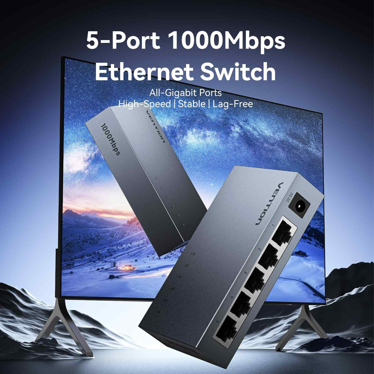 Vention 5-Port Gigabit Ethernetcpnt Switch Gray Cn-Plug