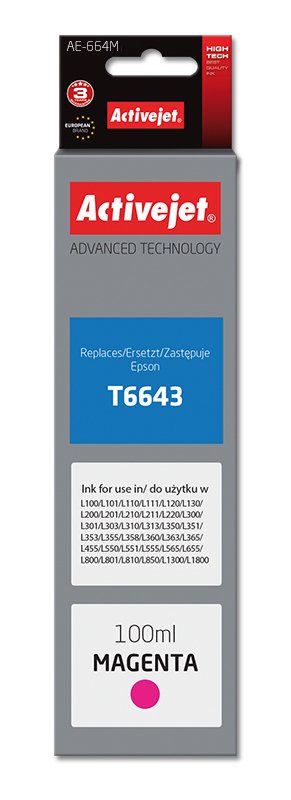 Tinta Activejet Ae-664m (Reemplazo Para Epson T6643 - Supreme - 100 Ml - Magenta