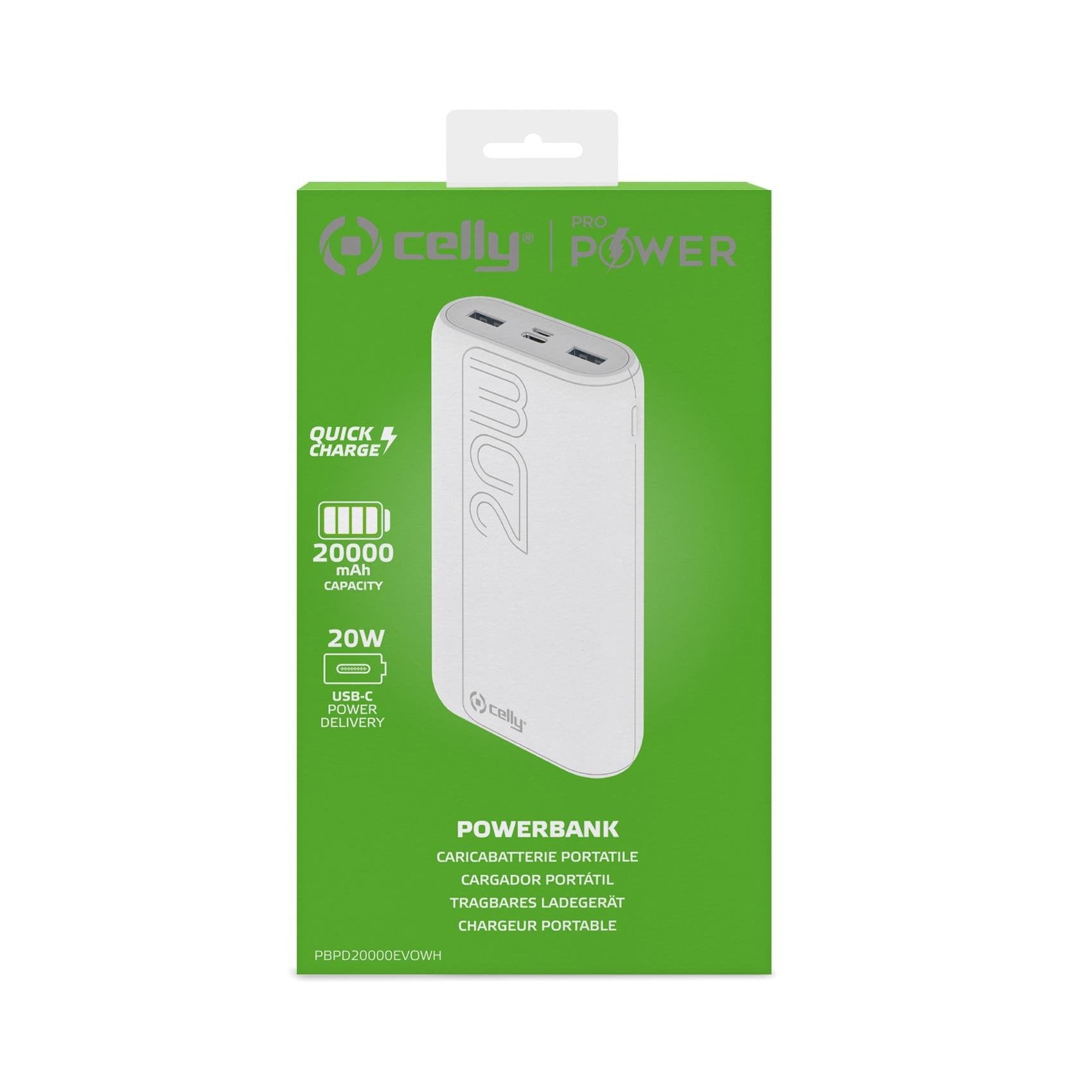 Celly Power Bank 20000 Mah Pd 22w Blanco