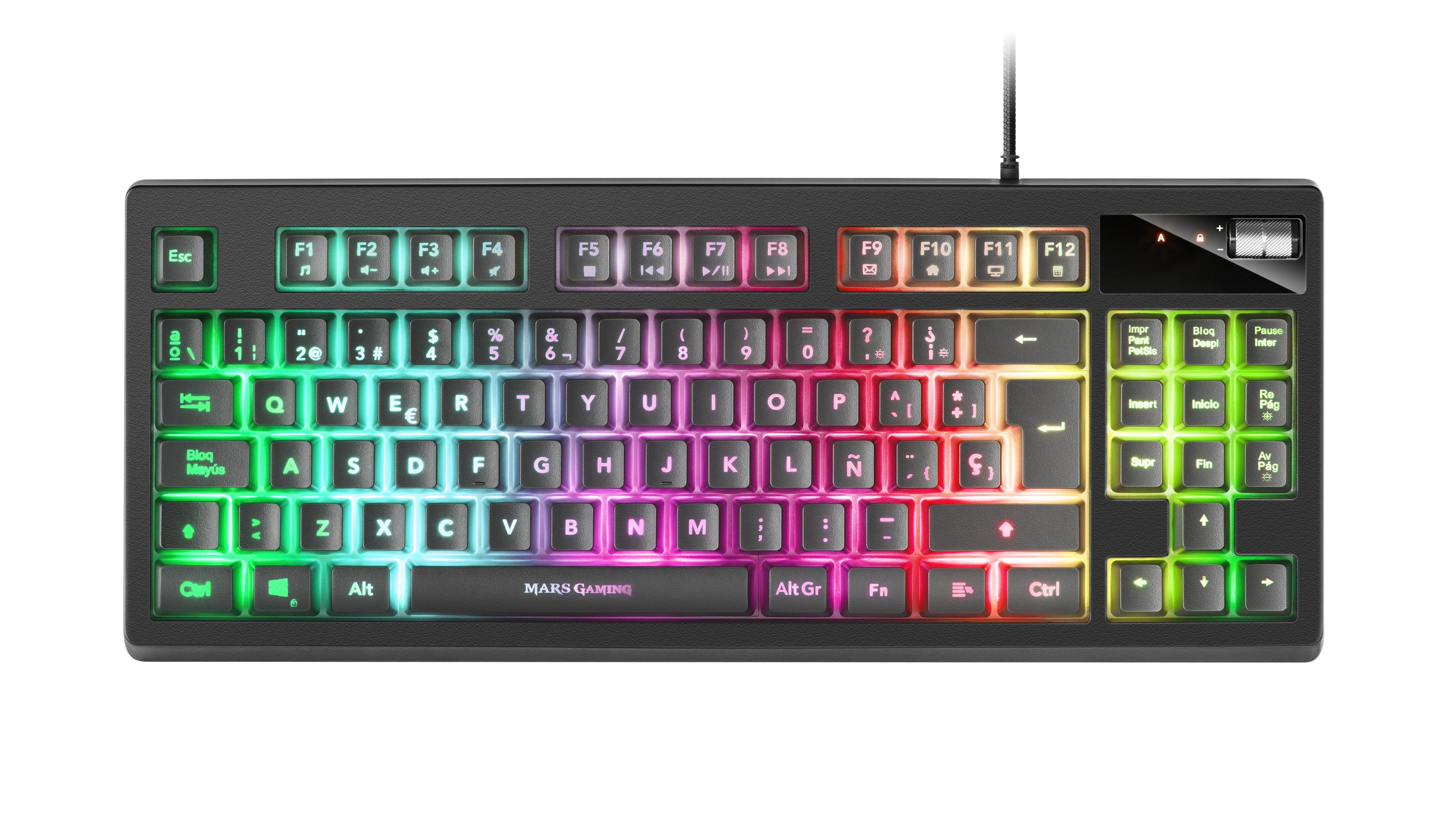 Teclado Español Mars Gaming Mkaxes Tkl H-Mech Iluminación Rgb 9 Efectos Reposamuñecas Gel Negro