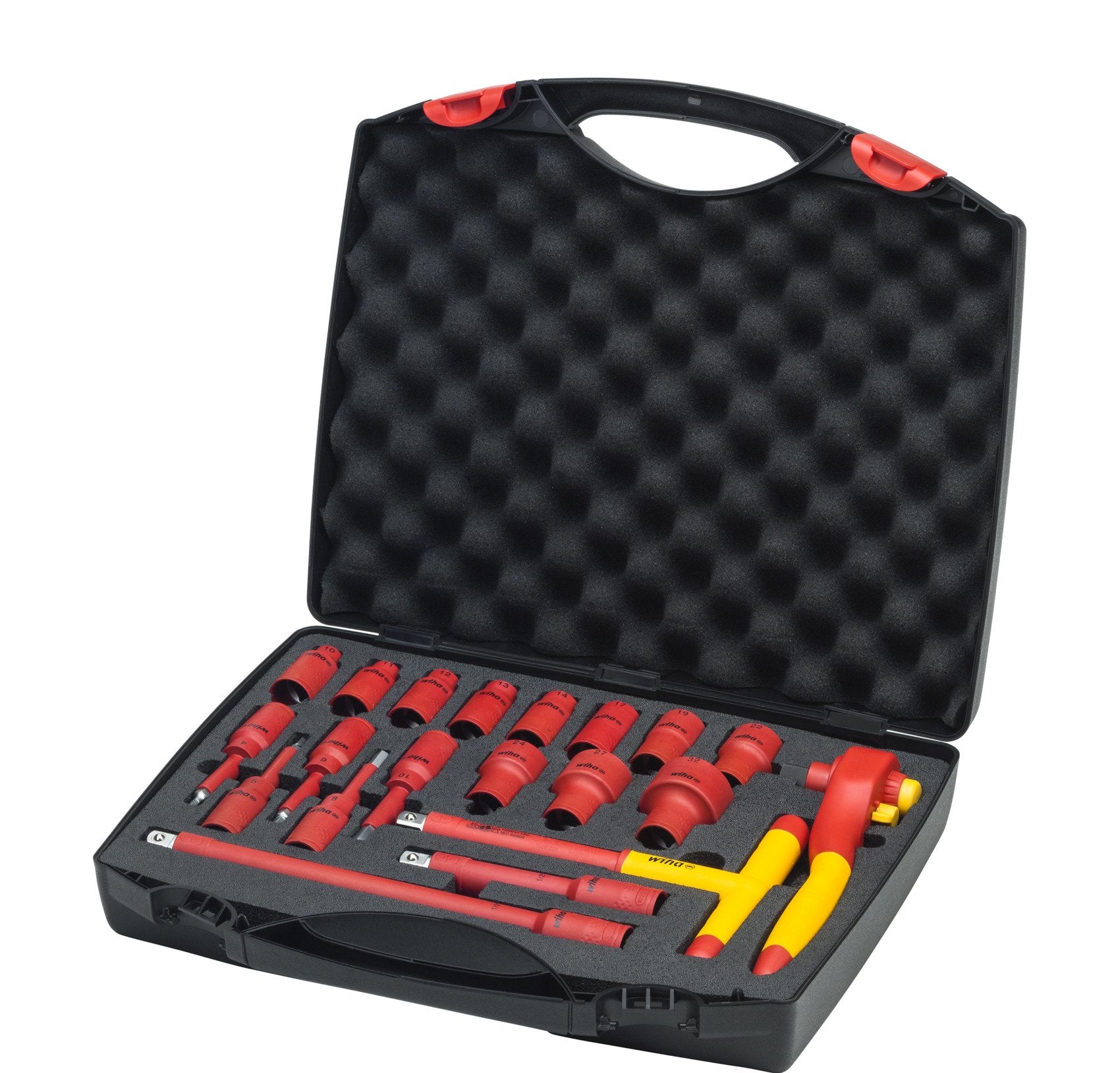 EAN 4010995430245 - Wiha 43024 llave de carraca 10,11,12,13,14,17,19,22,24,27,32 mm 16 pieza(s) Rojo, Amarillo imagen 1
