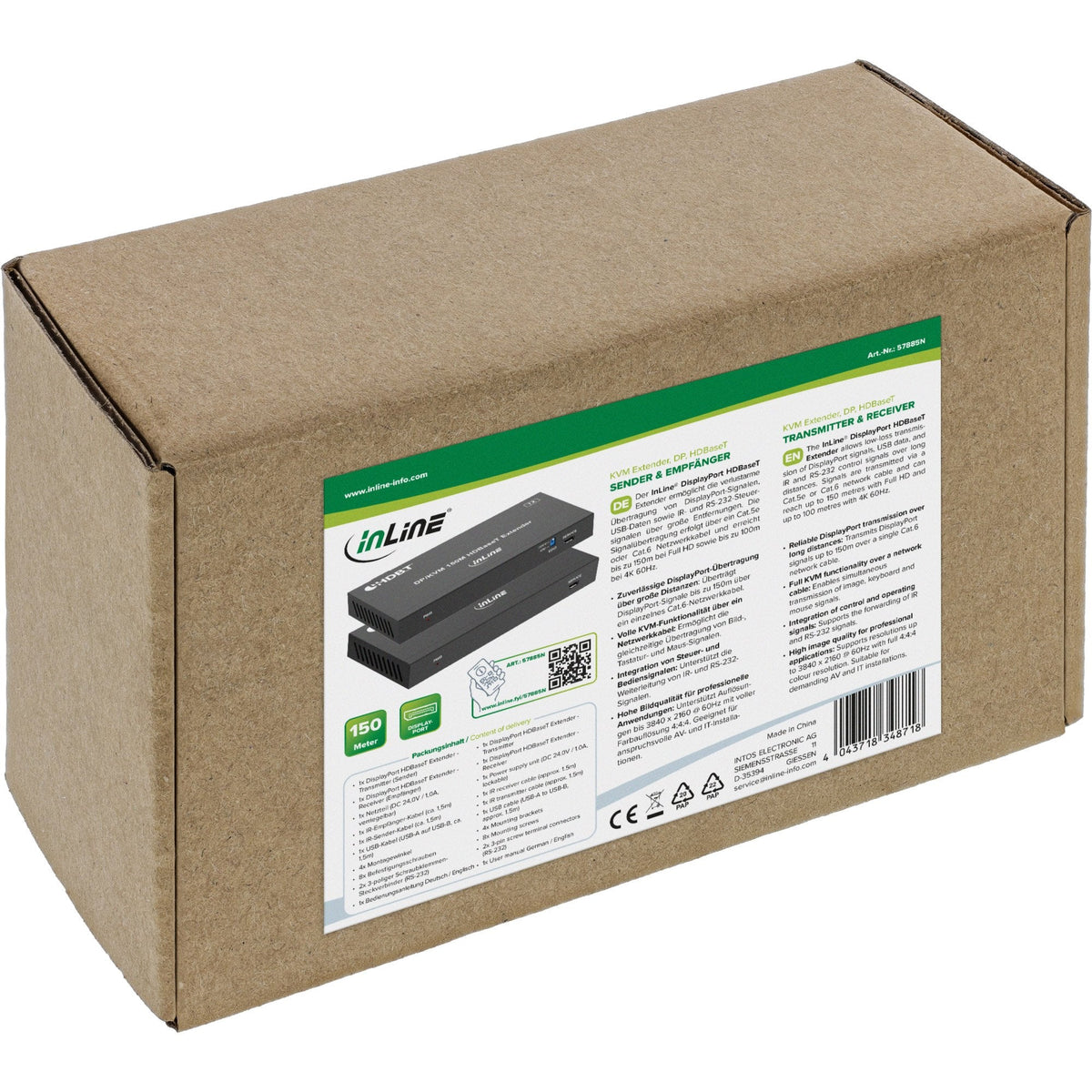 Kvm Extender, Displayport 4k/60hz , Hdbaset , 100m , Set Inline